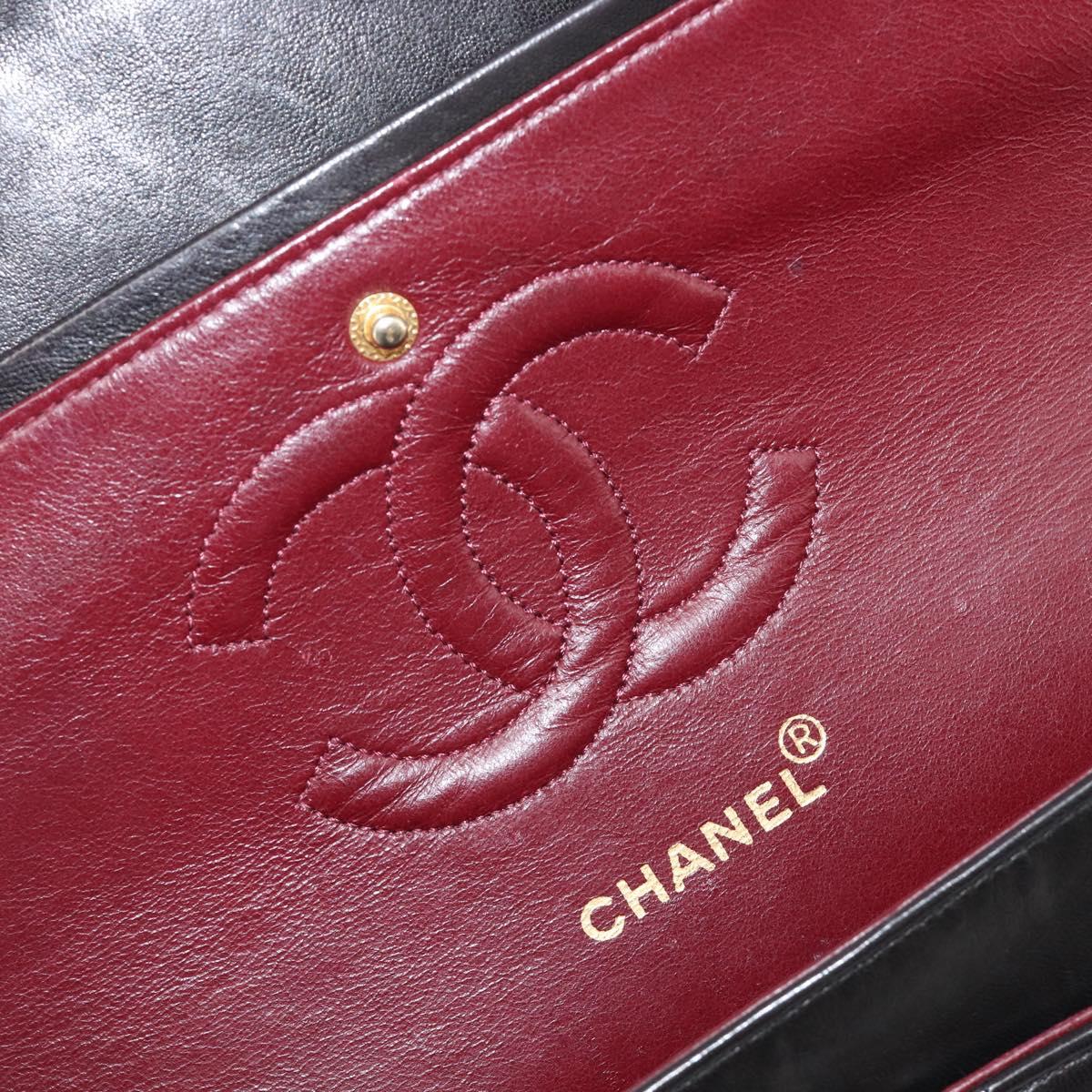 CHANEL Chain Matelasse 25 Shoulder Bag Lamb Skin Black Gold CC Auth 200477SAM