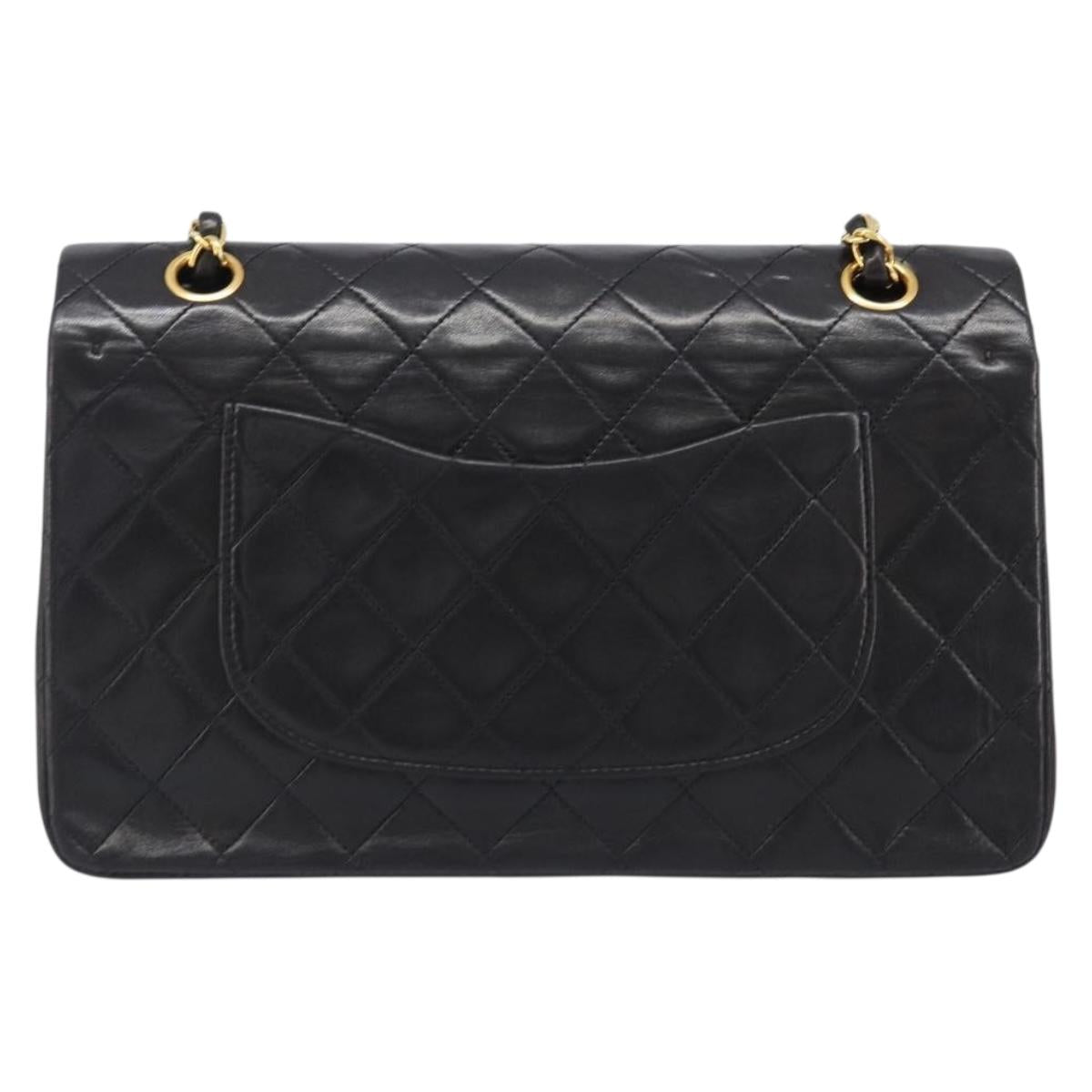 CHANEL Chain Matelasse 25 Shoulder Bag Lamb Skin Black Gold CC Auth 200477SAM