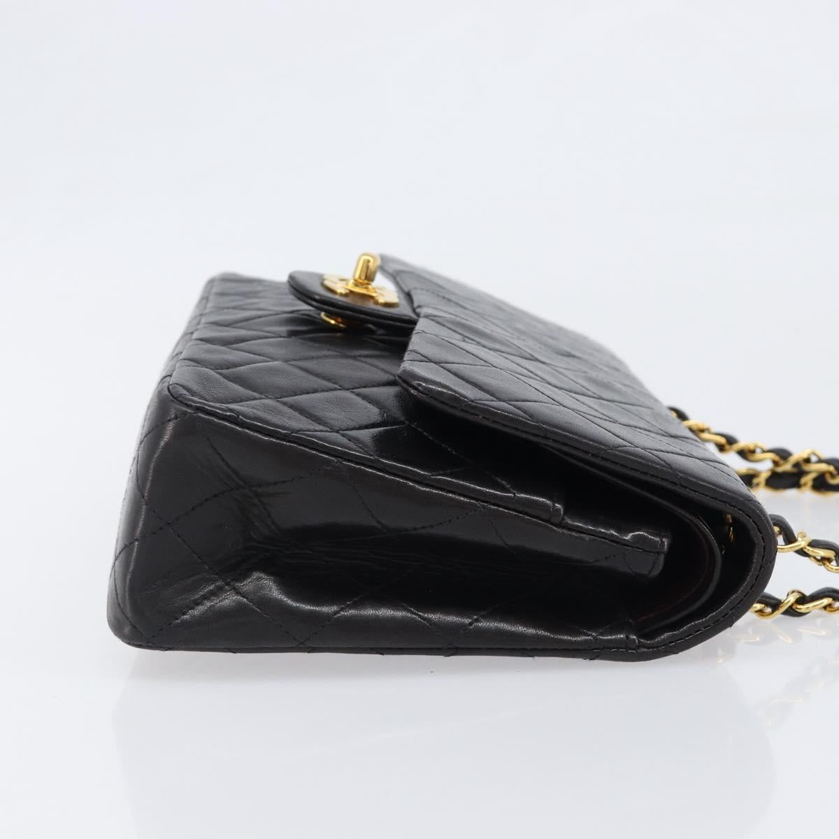 CHANEL Chain Matelasse 25 Shoulder Bag Lamb Skin Black Gold CC Auth 200477SAM