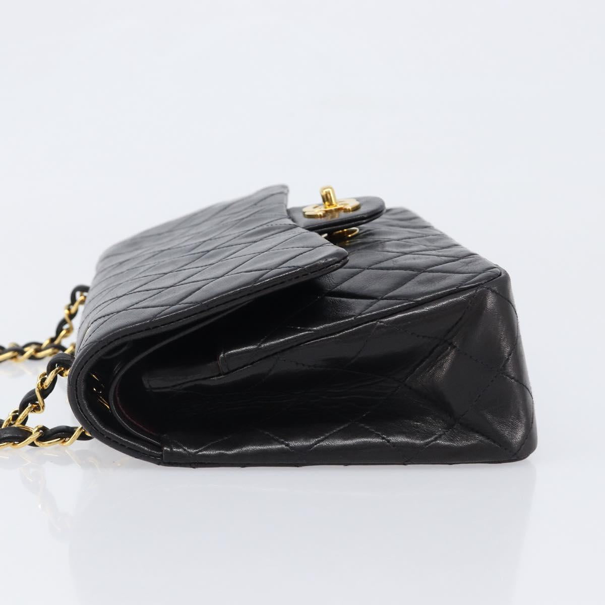 CHANEL Chain Matelasse 25 Shoulder Bag Lamb Skin Black Gold CC Auth 200477SAM