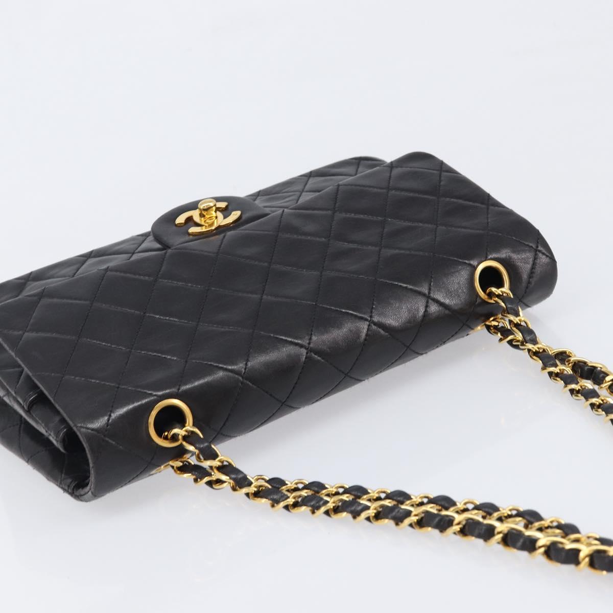 CHANEL Chain Matelasse 25 Shoulder Bag Lamb Skin Black Gold CC Auth 200477SAM