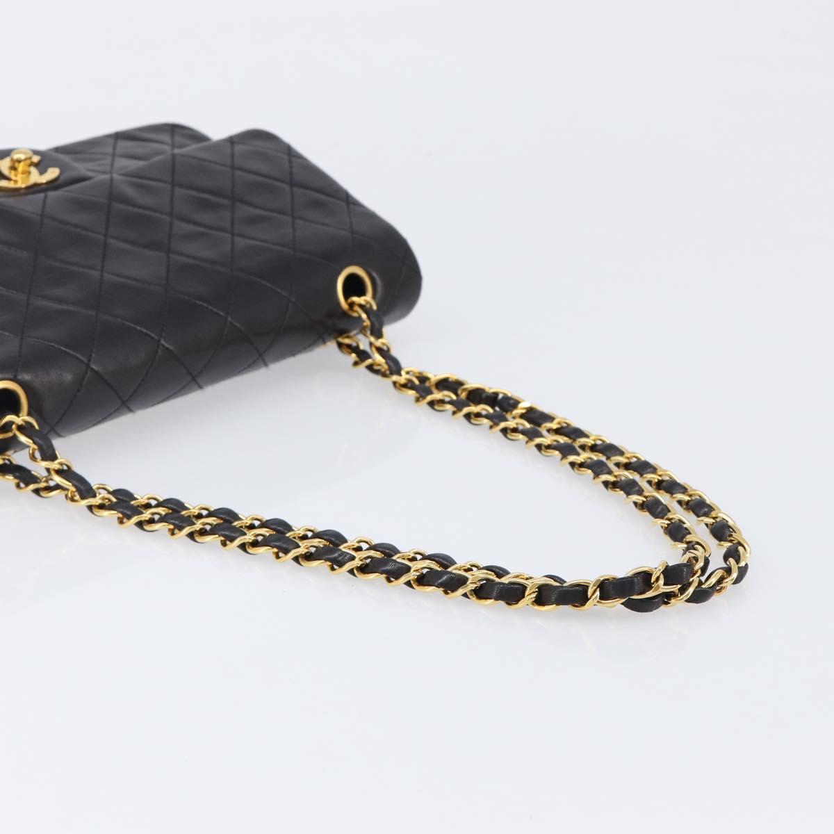 CHANEL Chain Matelasse 25 Shoulder Bag Lamb Skin Black Gold CC Auth 200477SAM