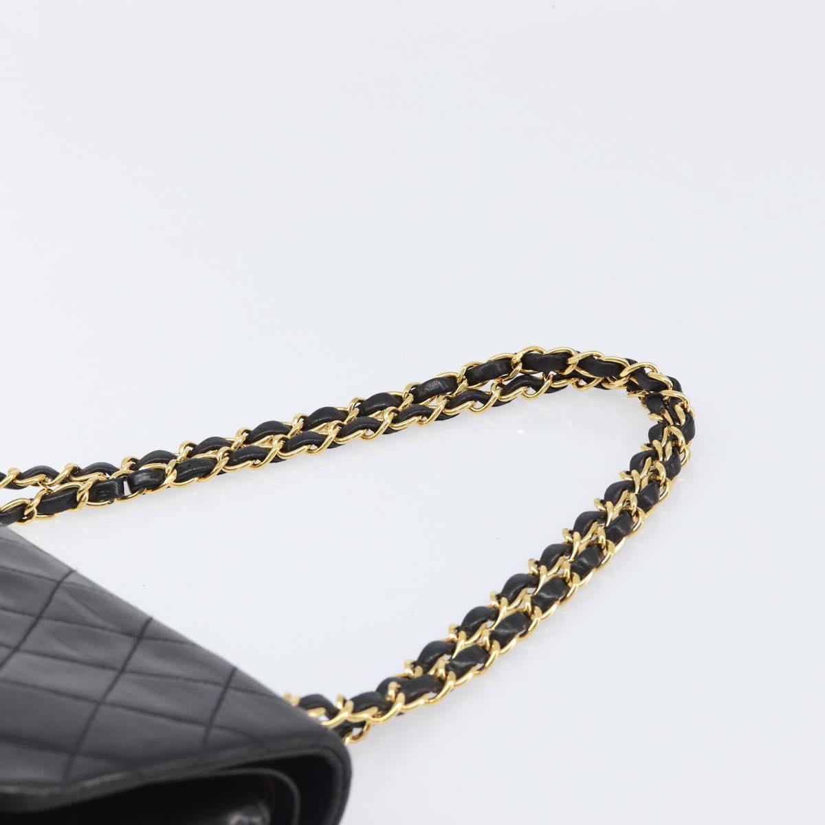CHANEL Chain Matelasse 25 Shoulder Bag Lamb Skin Black Gold CC Auth 200477SAM