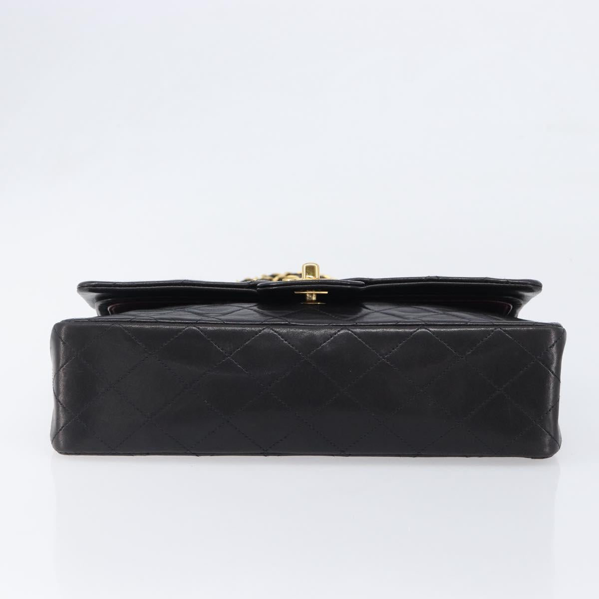 CHANEL Chain Matelasse 25 Shoulder Bag Lamb Skin Black Gold CC Auth 200477SAM