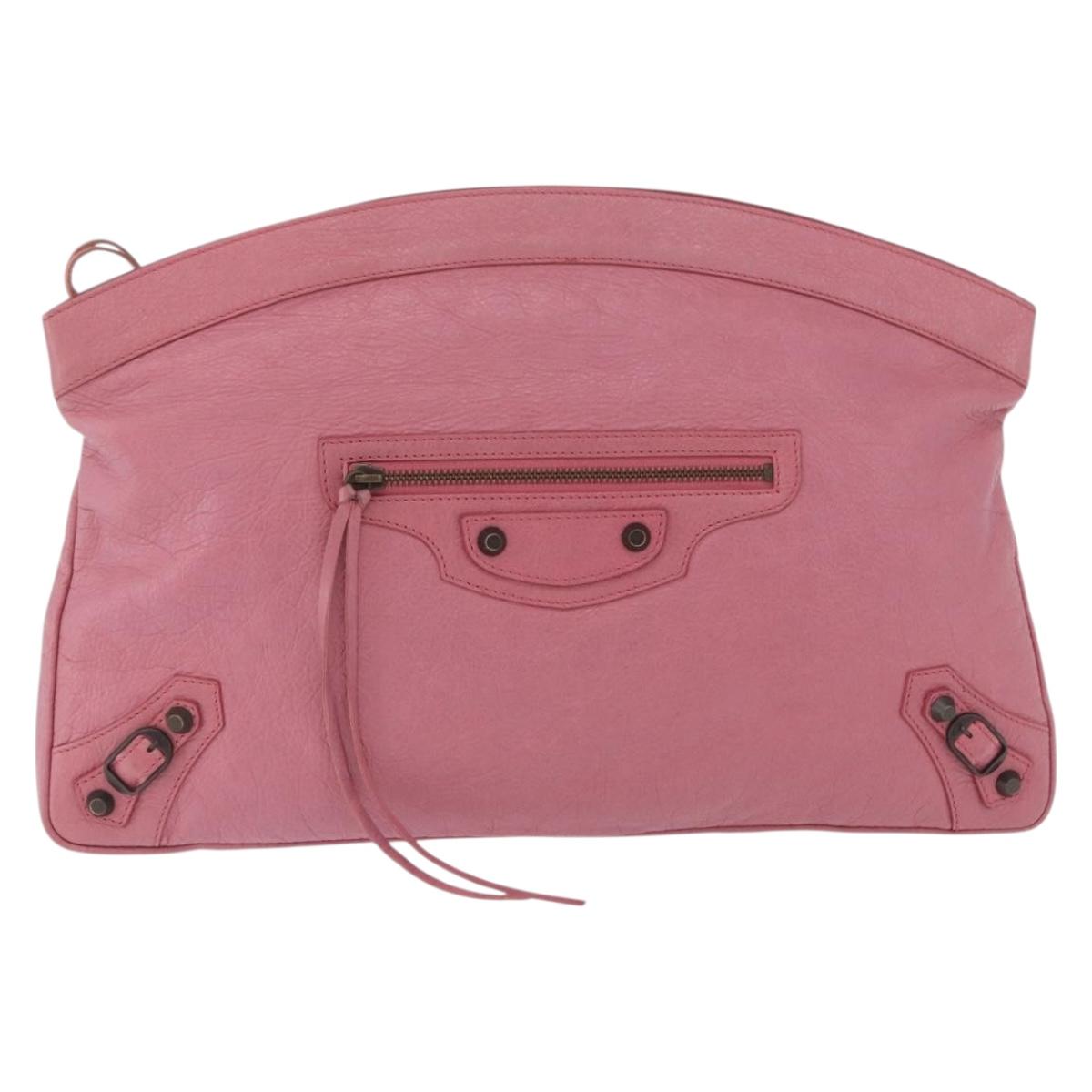 BALENCIAGA Clutch Bag Leather Pink Auth 200479M