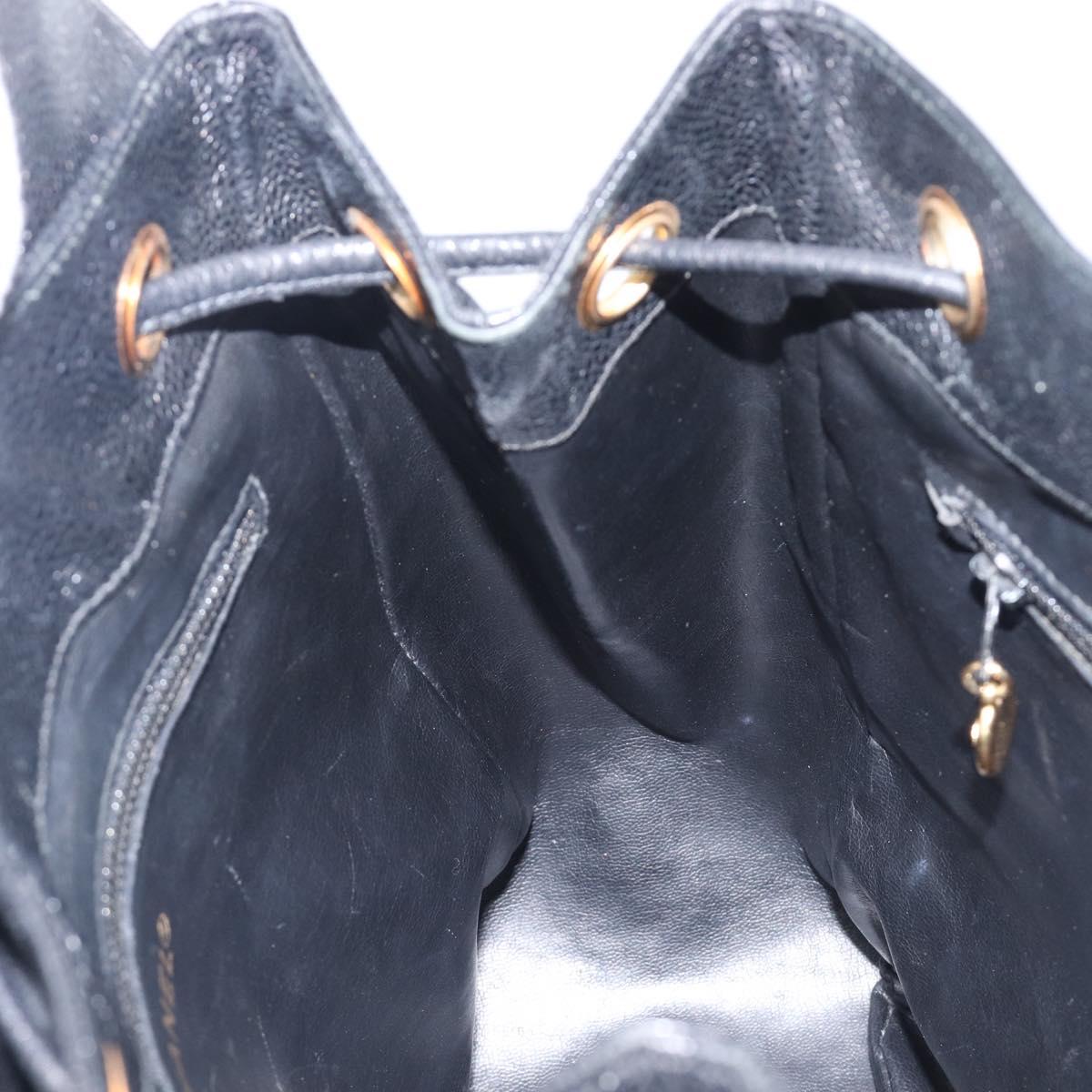 CHANEL Matelasse Backpack Caviar Skin Black Gold CC Auth 200481V
