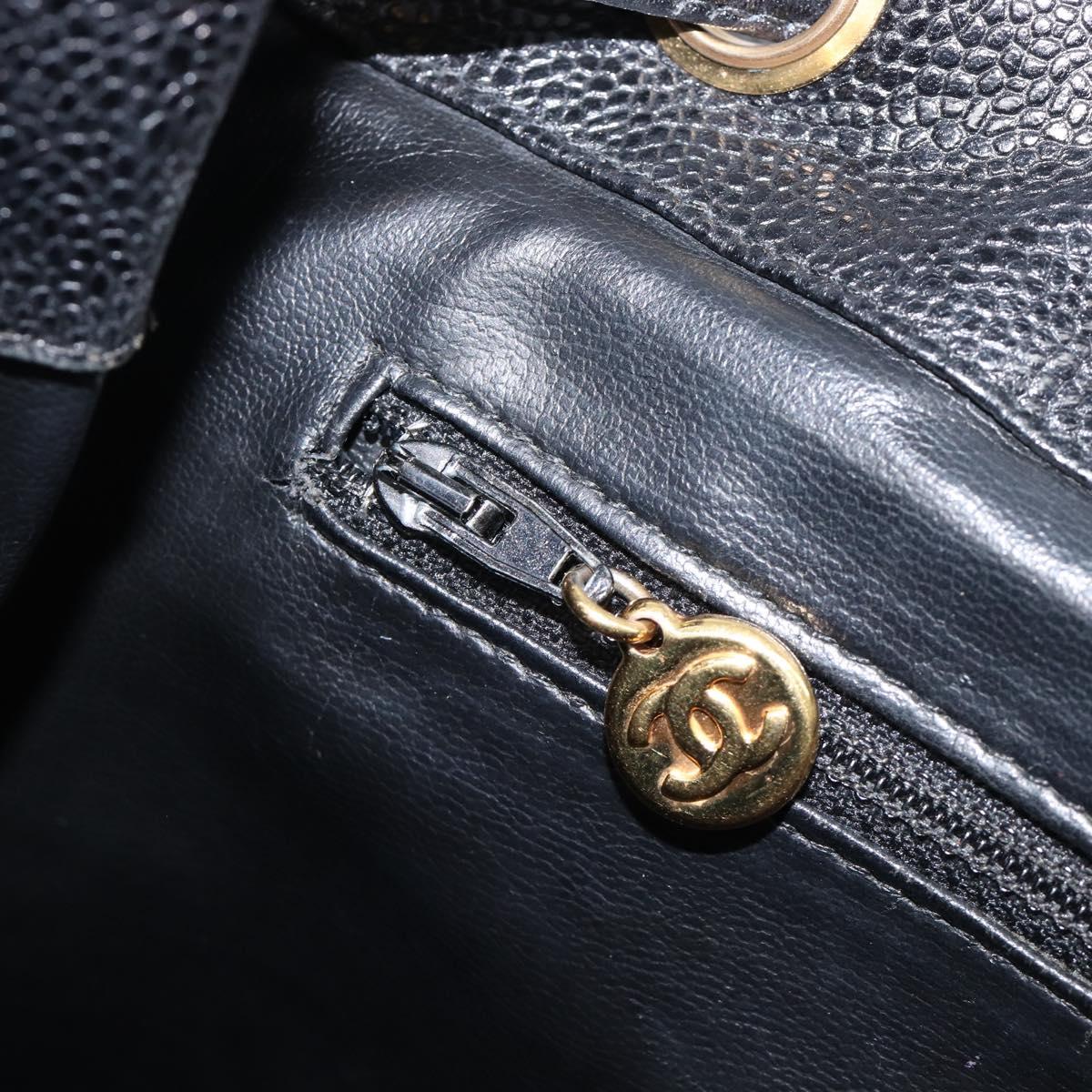 CHANEL Matelasse Backpack Caviar Skin Black Gold CC Auth 200481V