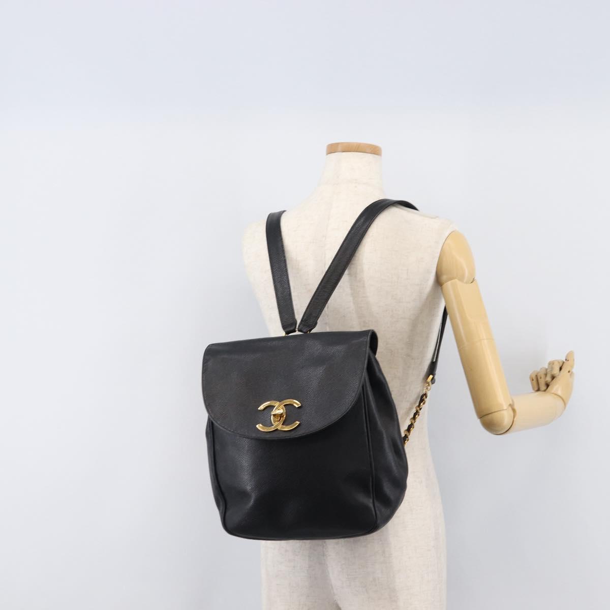 CHANEL Matelasse Backpack Caviar Skin Black Gold CC Auth 200481V
