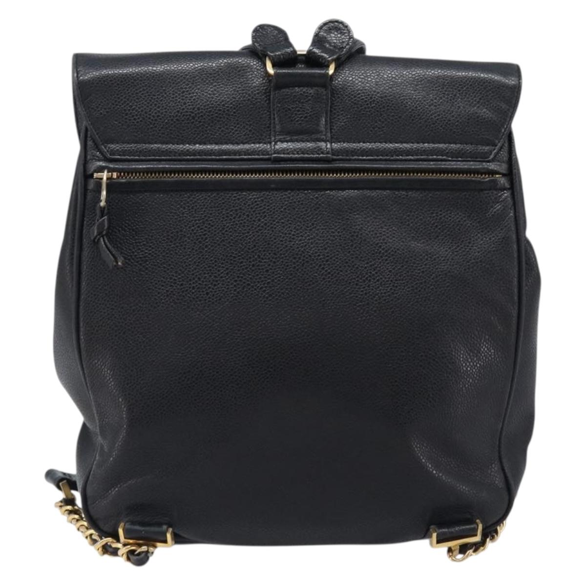 CHANEL Matelasse Backpack Caviar Skin Black Gold CC Auth 200481V