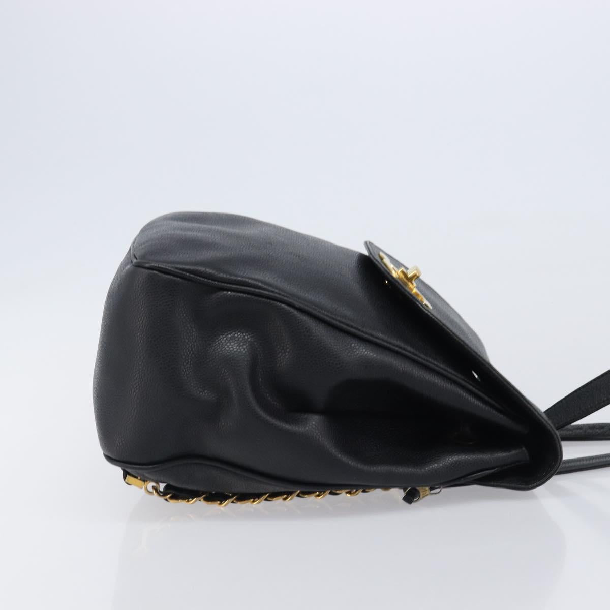 CHANEL Matelasse Backpack Caviar Skin Black Gold CC Auth 200481V