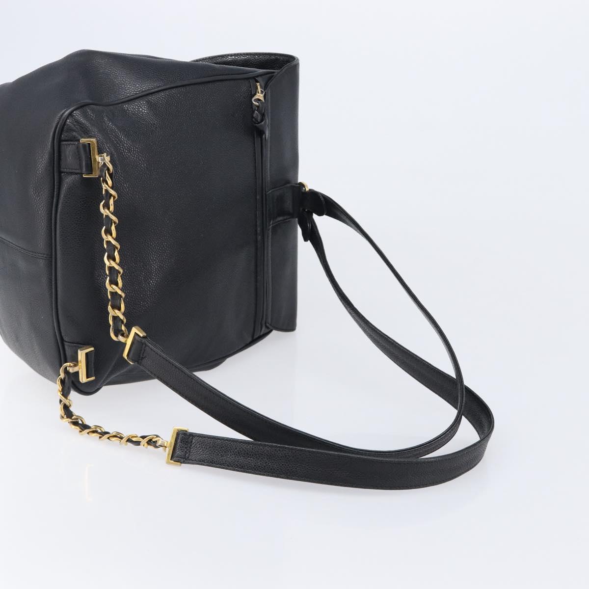 CHANEL Matelasse Backpack Caviar Skin Black Gold CC Auth 200481V