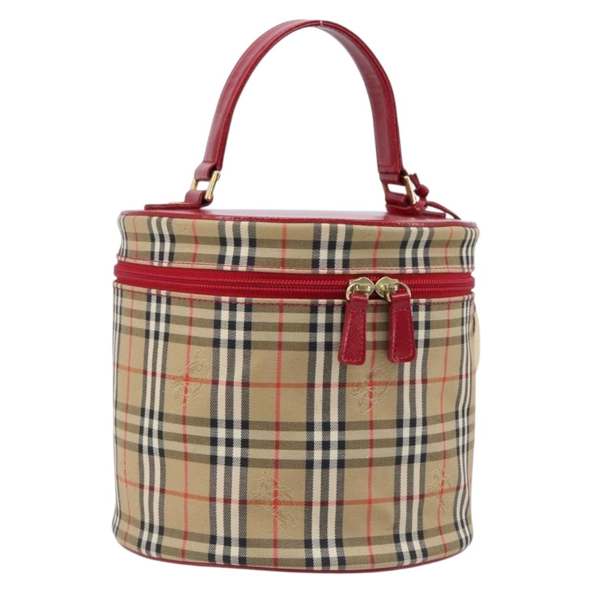 Burberrys Nova Check Vanity Hand Bag Canvas Beige Gold Auth 200484A