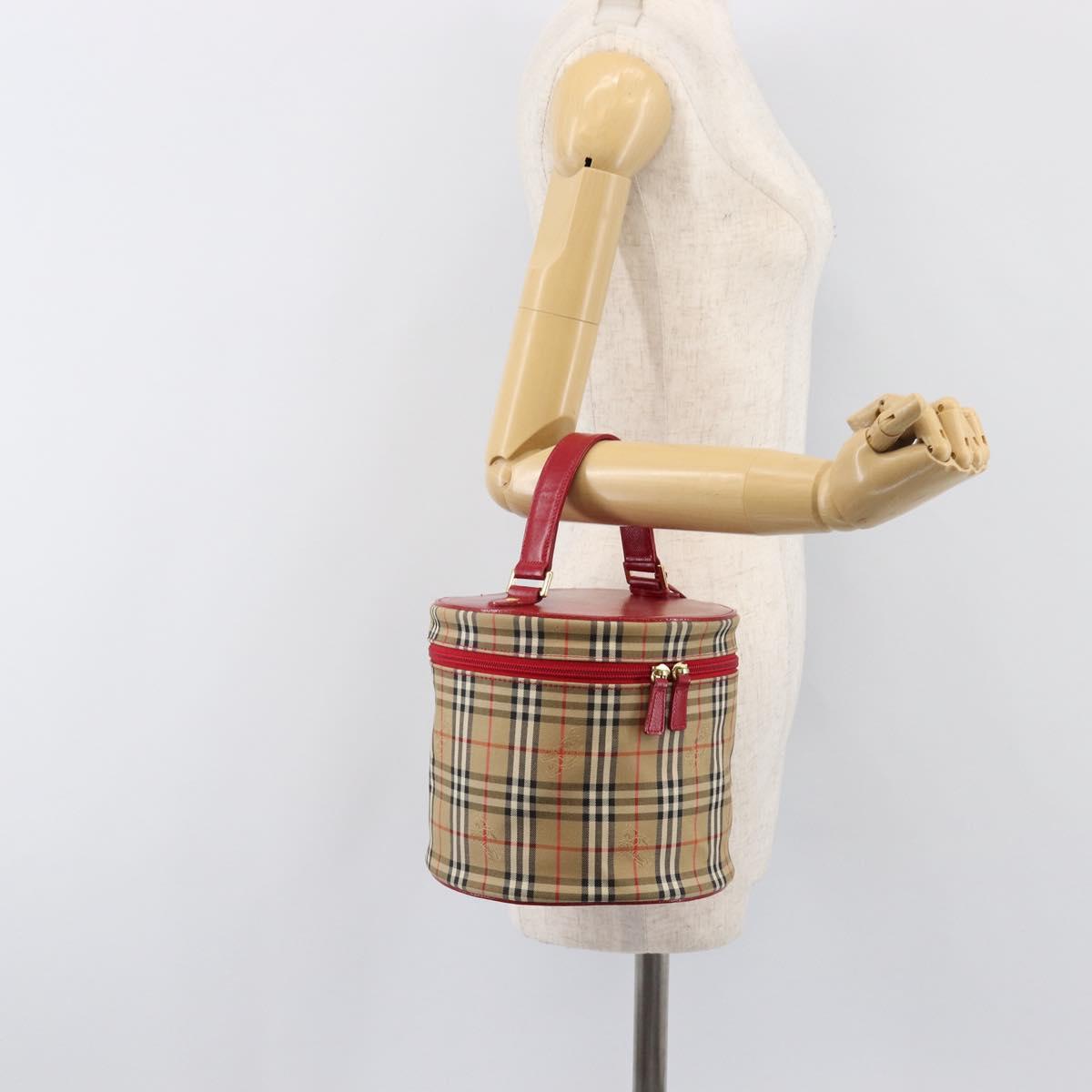 Burberrys Nova Check Vanity Hand Bag Canvas Beige Gold Auth 200484A