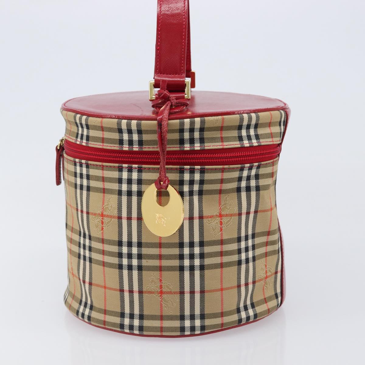 Burberrys Nova Check Vanity Hand Bag Canvas Beige Gold Auth 200484A