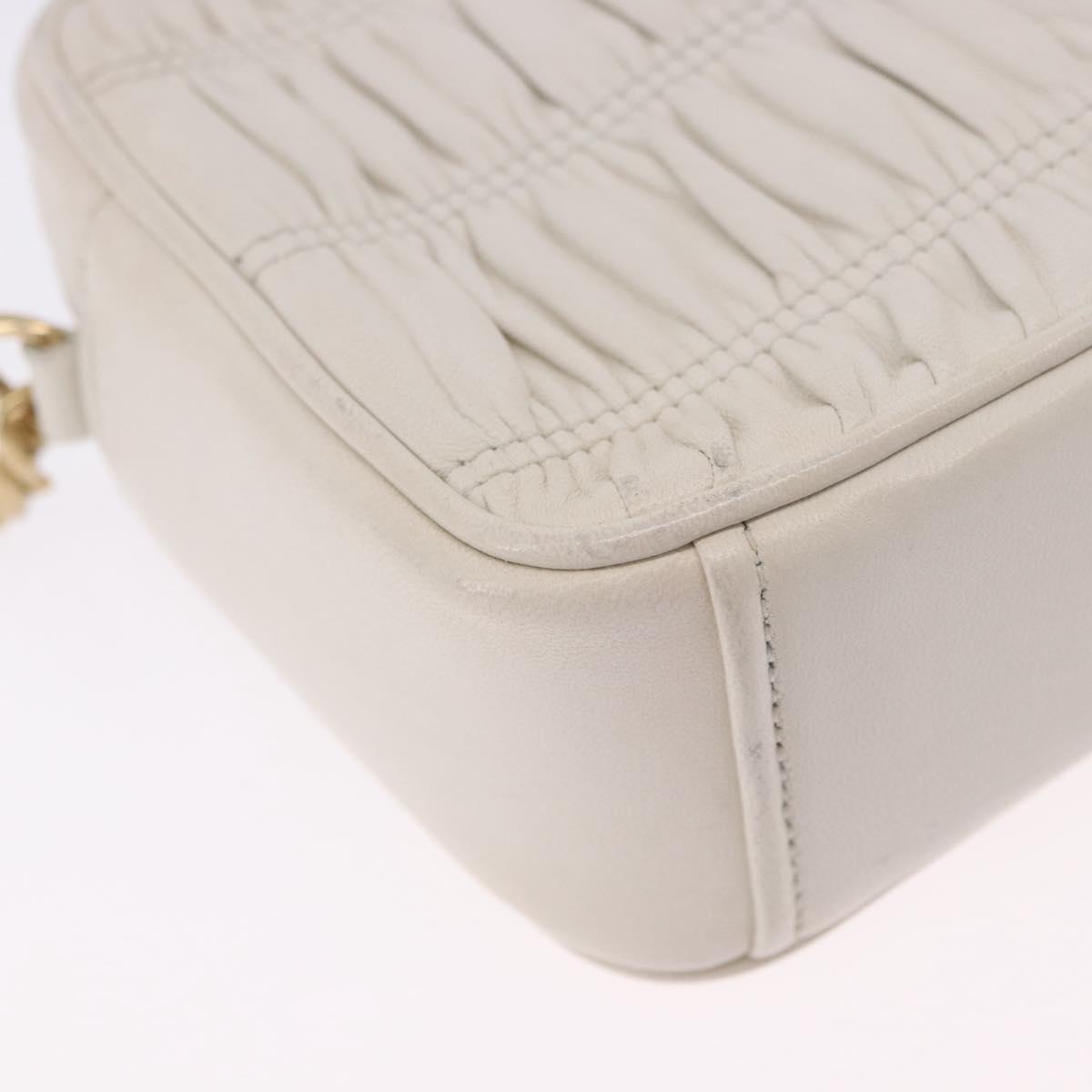 PRADA Gathered Chain Shoulder Bag Leather White Gold Auth 200485V
