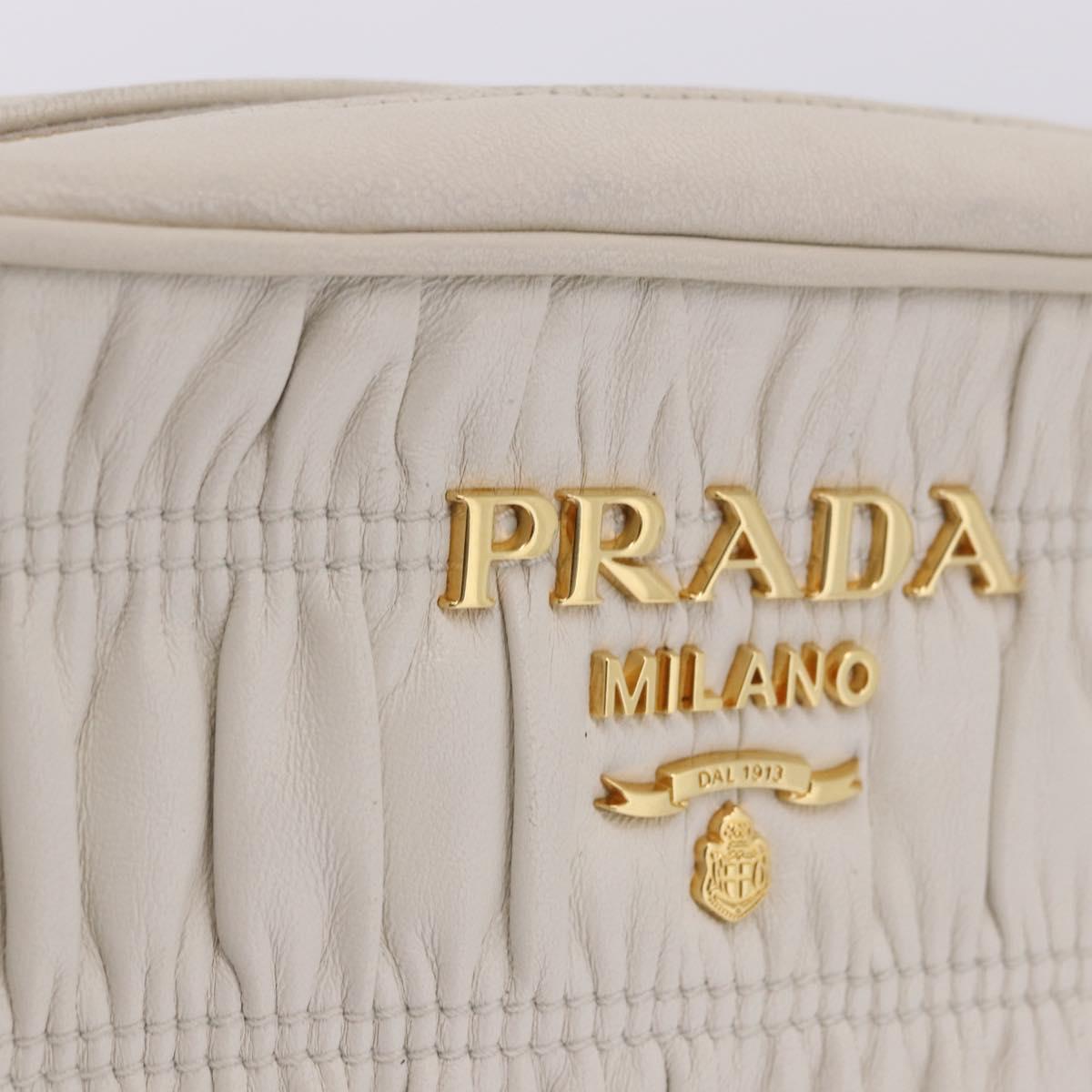 PRADA Gathered Chain Shoulder Bag Leather White Gold Auth 200485V