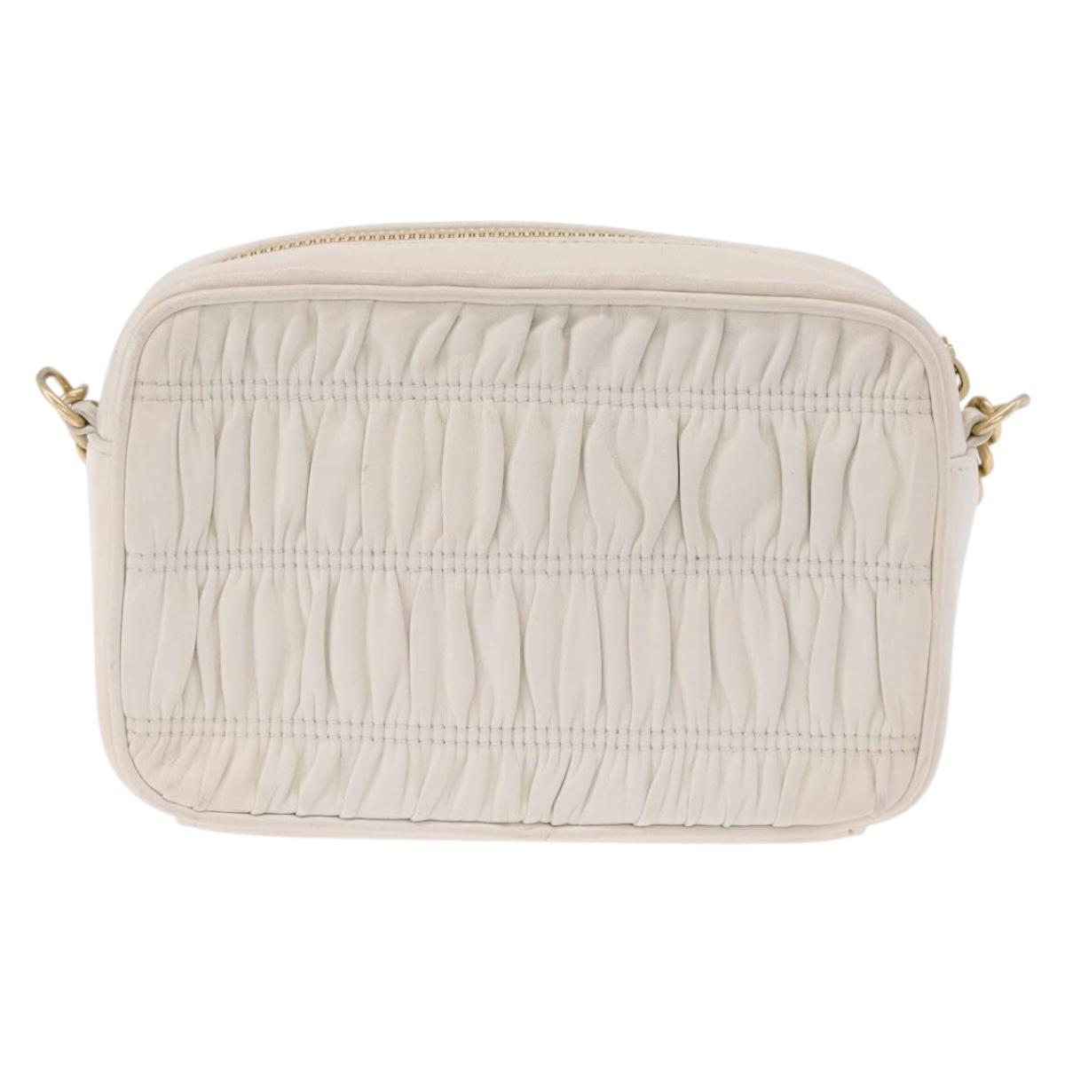 PRADA Gathered Chain Shoulder Bag Leather White Gold Auth 200485V
