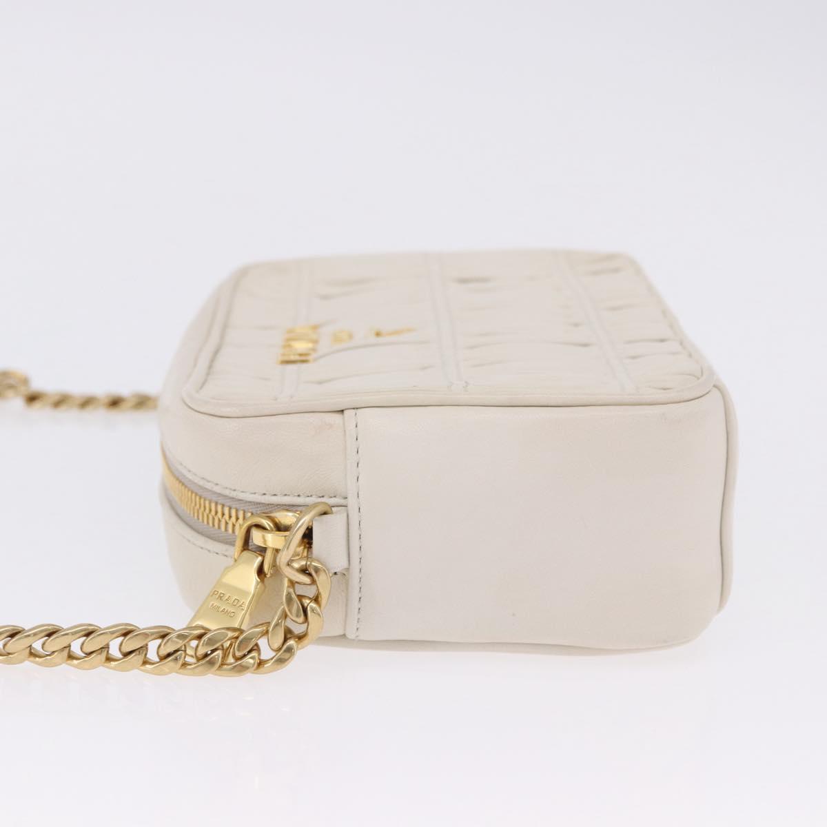 PRADA Gathered Chain Shoulder Bag Leather White Gold Auth 200485V