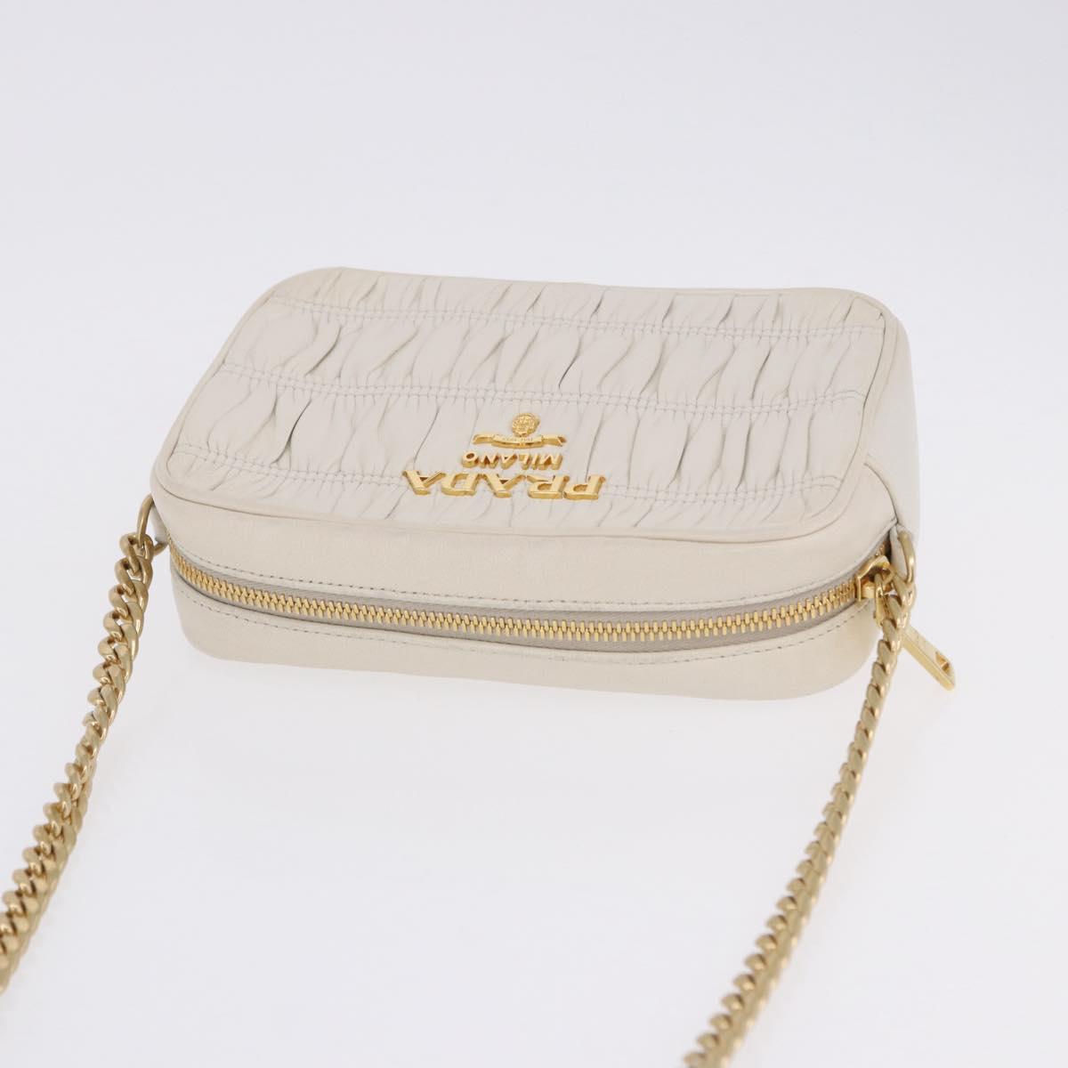 PRADA Gathered Chain Shoulder Bag Leather White Gold Auth 200485V