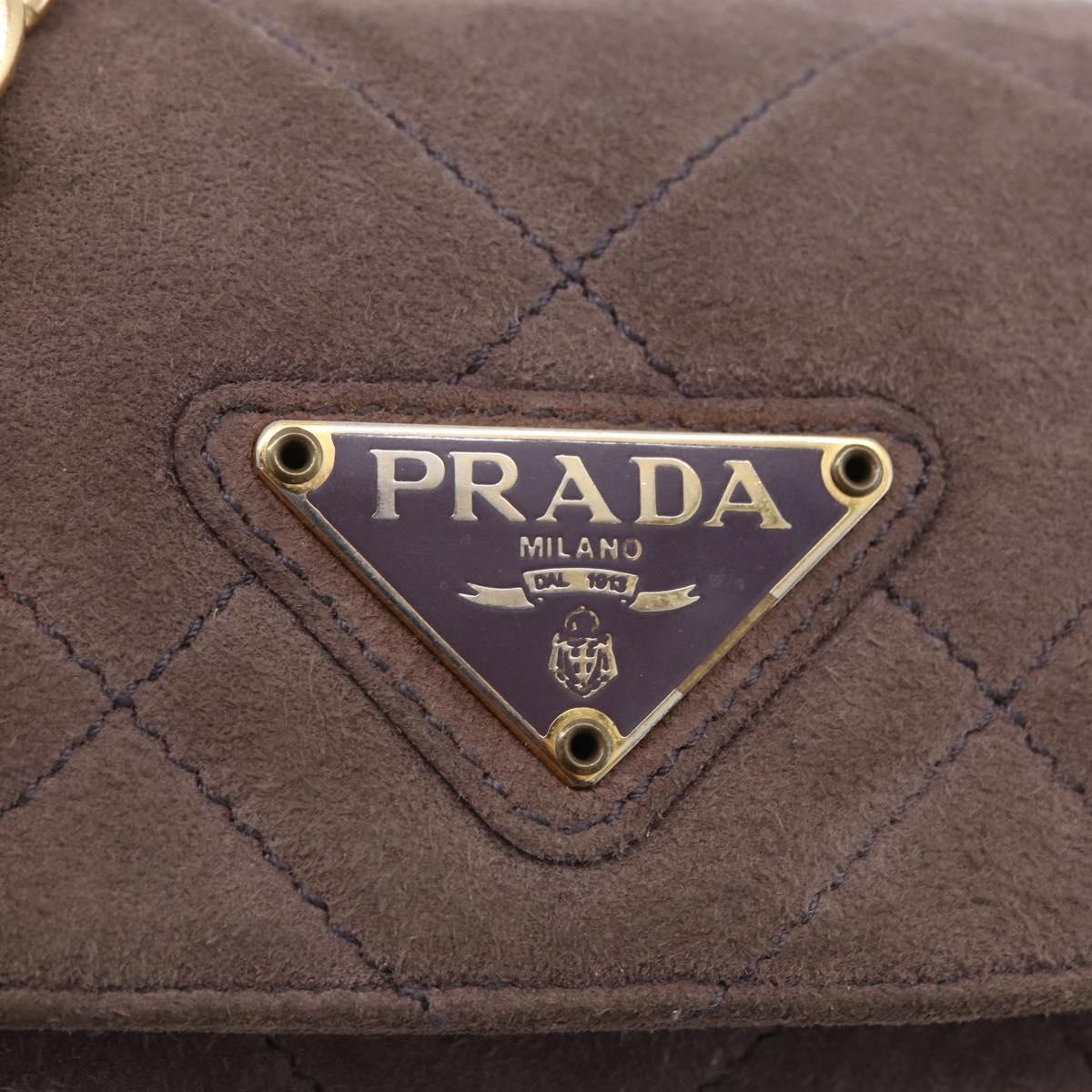 PRADA Chain Shoulder Bag Suede Gray Gold Auth 200488