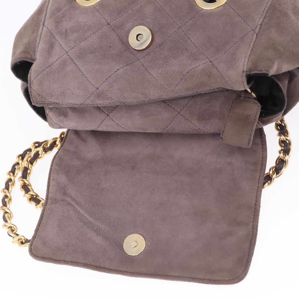 PRADA Chain Shoulder Bag Suede Gray Gold Auth 200488