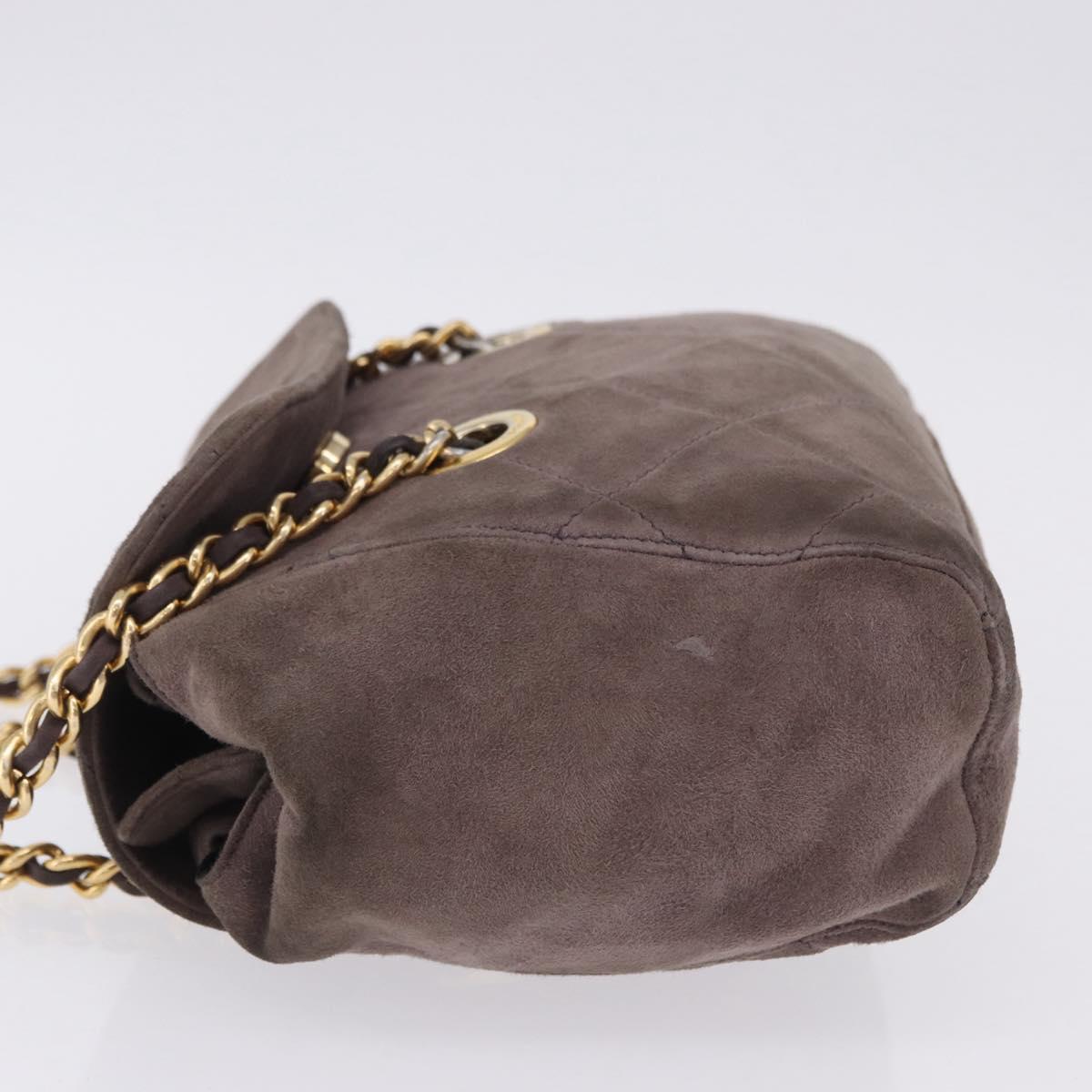PRADA Chain Shoulder Bag Suede Gray Gold Auth 200488