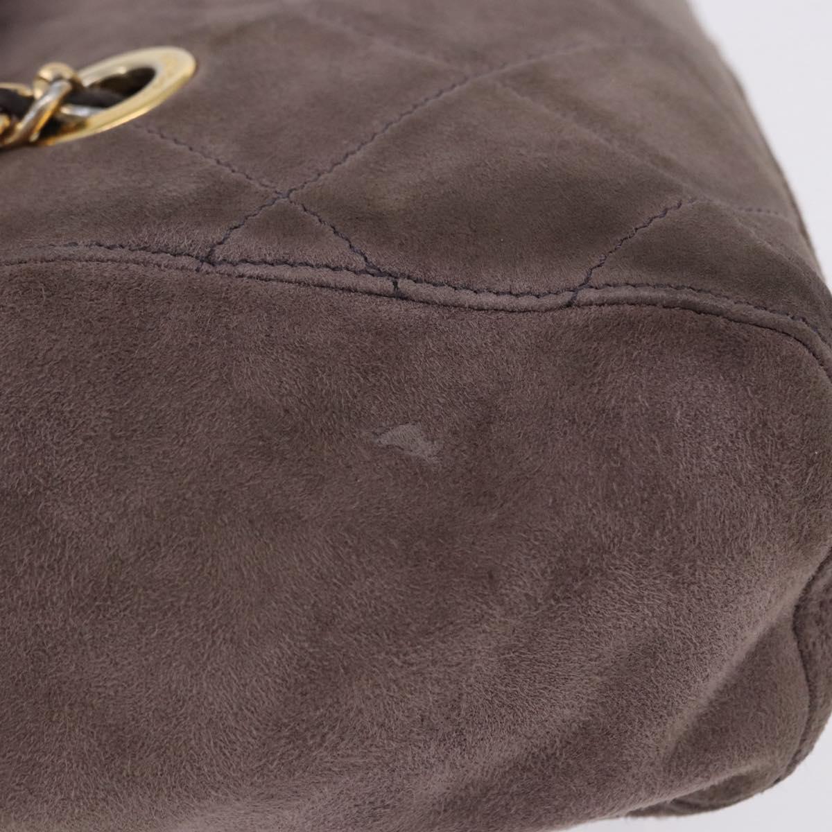PRADA Chain Shoulder Bag Suede Gray Gold Auth 200488