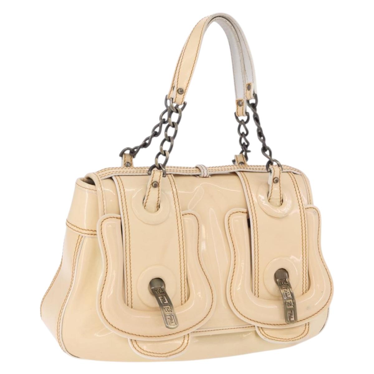 FENDI Hand Bag Patent leather Ivory Auth 200489