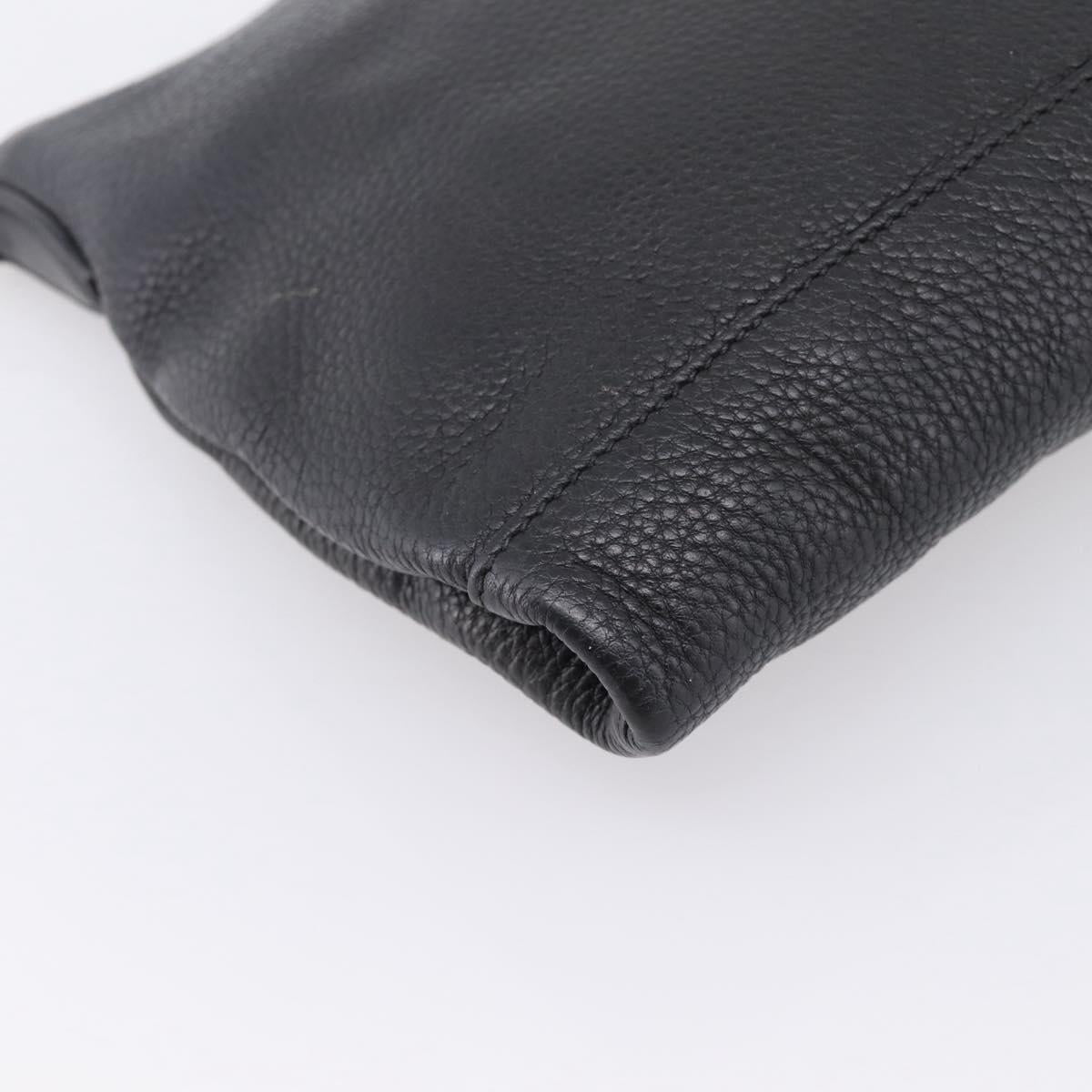 PRADA Clutch Bag Vittero Dino Leather Black Gold Auth 200490
