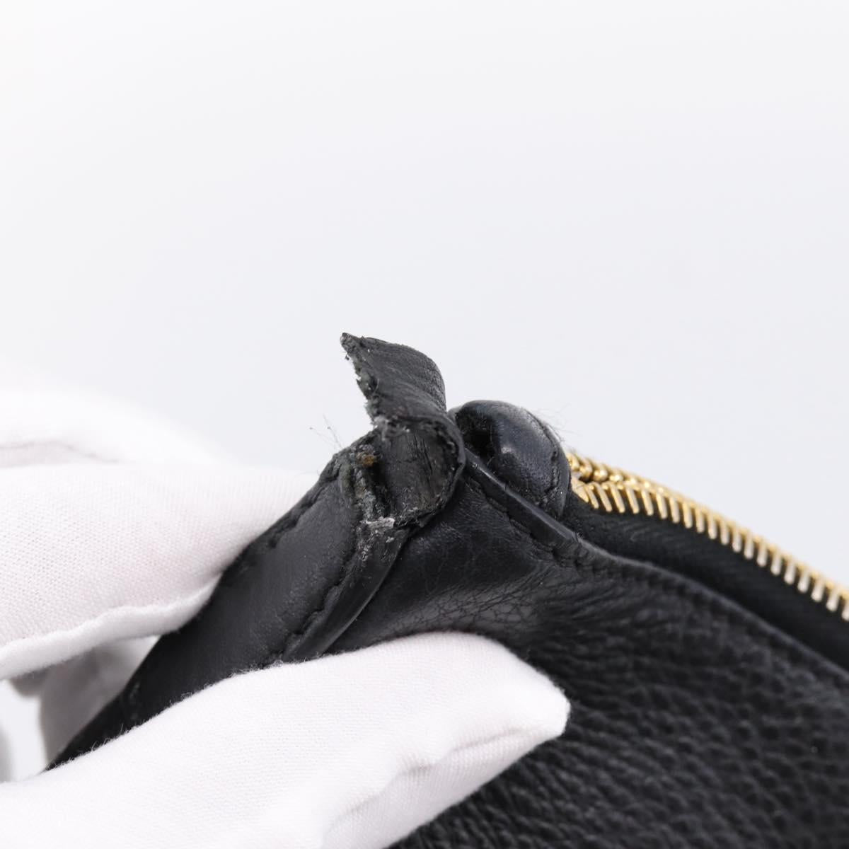 PRADA Clutch Bag Vittero Dino Leather Black Gold Auth 200490