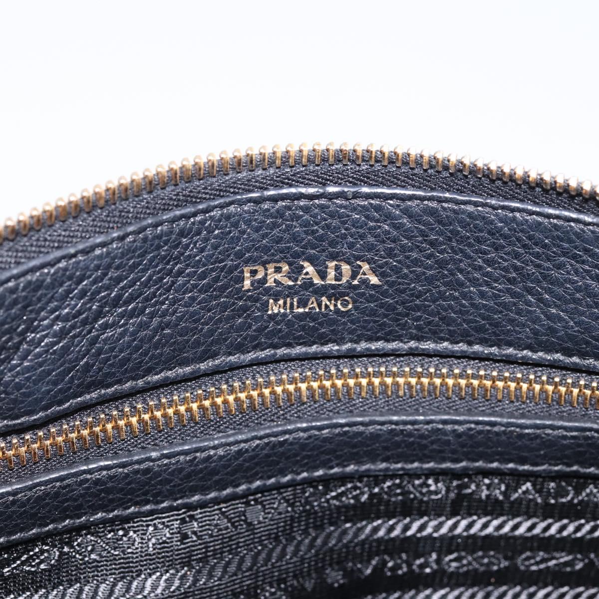 PRADA Clutch Bag Vittero Dino Leather Black Gold Auth 200490
