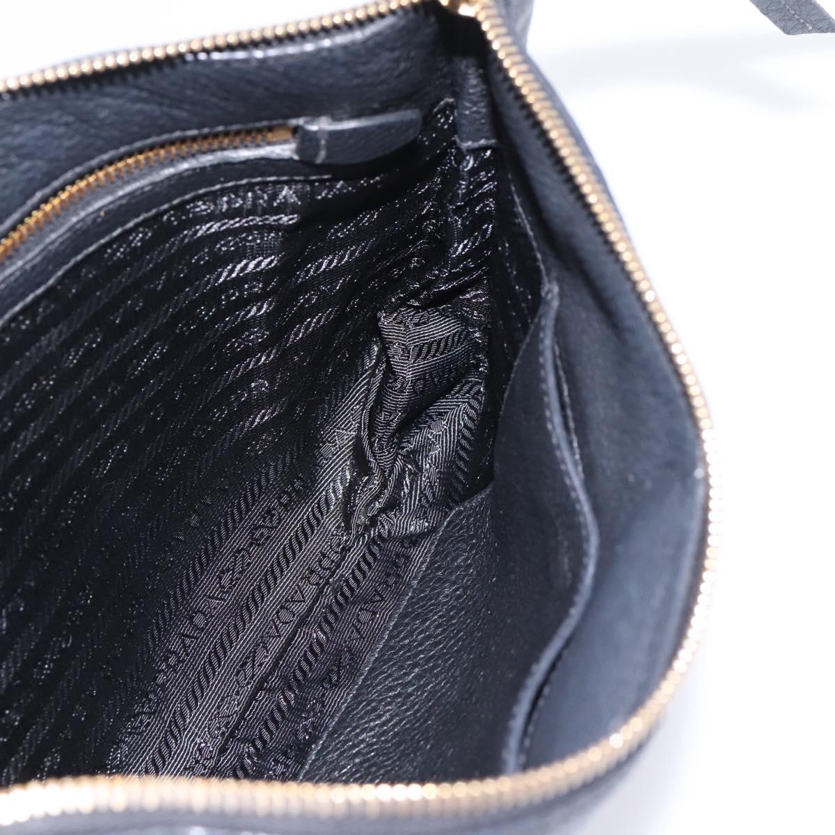 PRADA Clutch Bag Vittero Dino Leather Black Gold Auth 200490