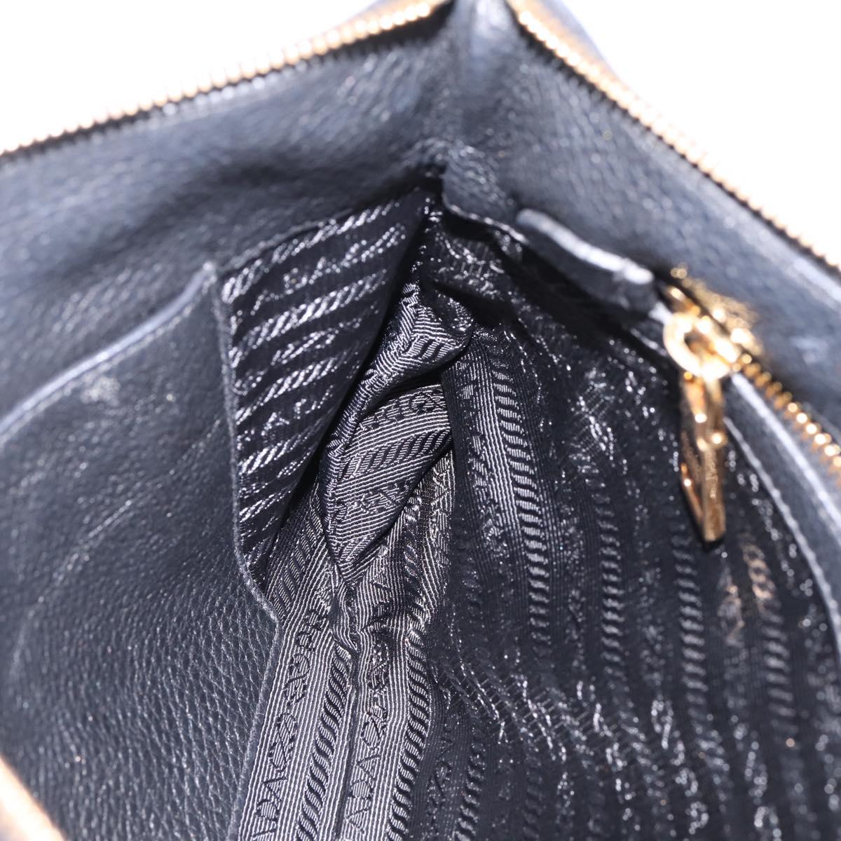 PRADA Clutch Bag Vittero Dino Leather Black Gold Auth 200490