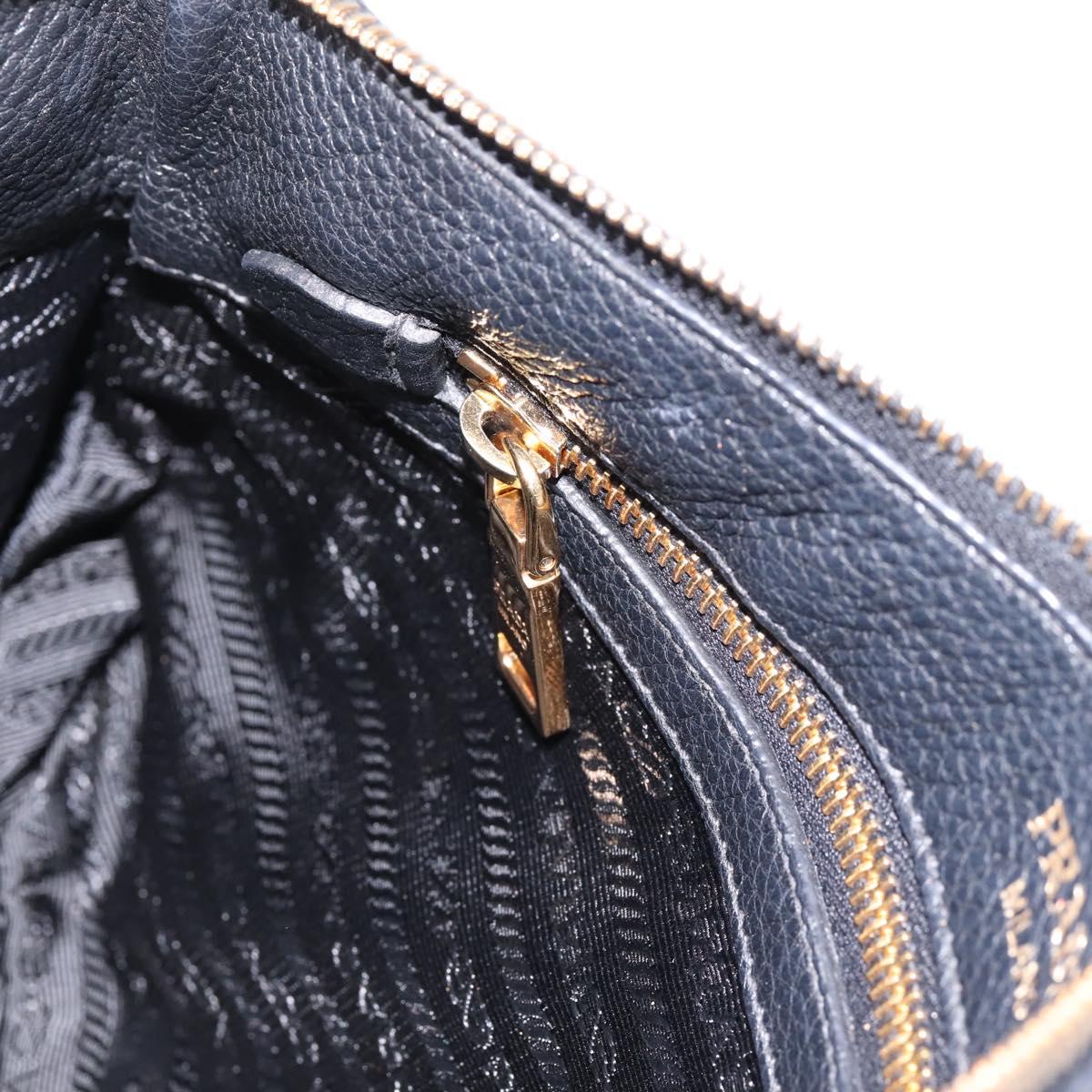 PRADA Clutch Bag Vittero Dino Leather Black Gold Auth 200490