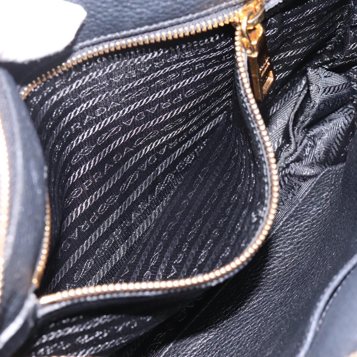 PRADA Clutch Bag Vittero Dino Leather Black Gold Auth 200490
