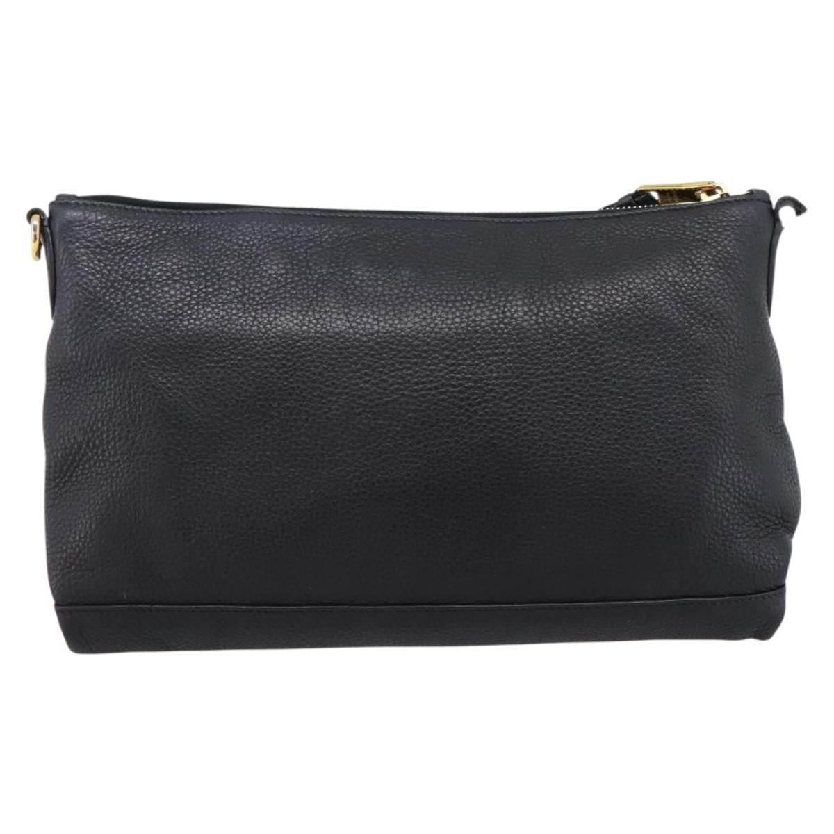 PRADA Clutch Bag Vittero Dino Leather Black Gold Auth 200490