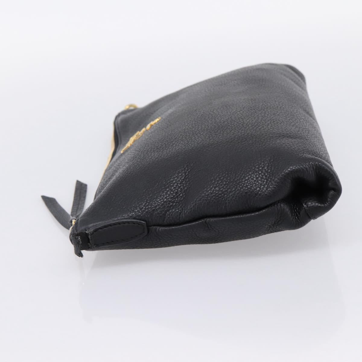 PRADA Clutch Bag Vittero Dino Leather Black Gold Auth 200490
