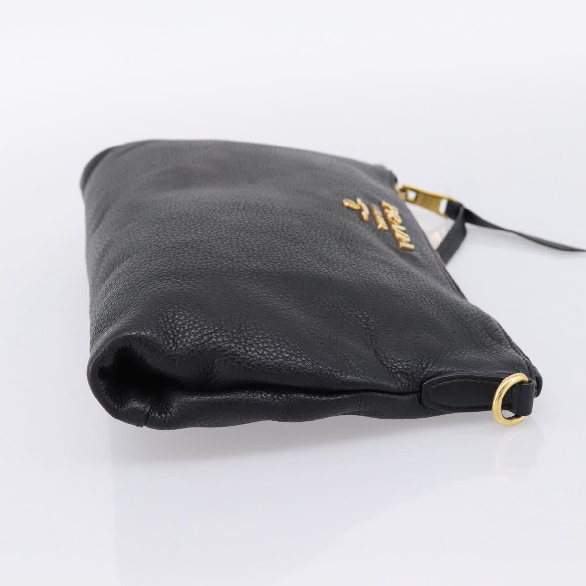 PRADA Clutch Bag Vittero Dino Leather Black Gold Auth 200490