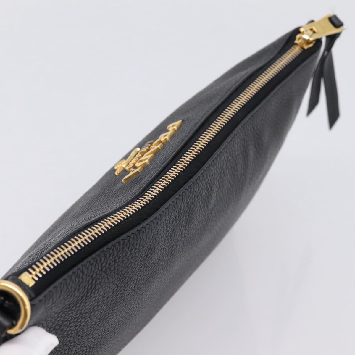 PRADA Clutch Bag Vittero Dino Leather Black Gold Auth 200490