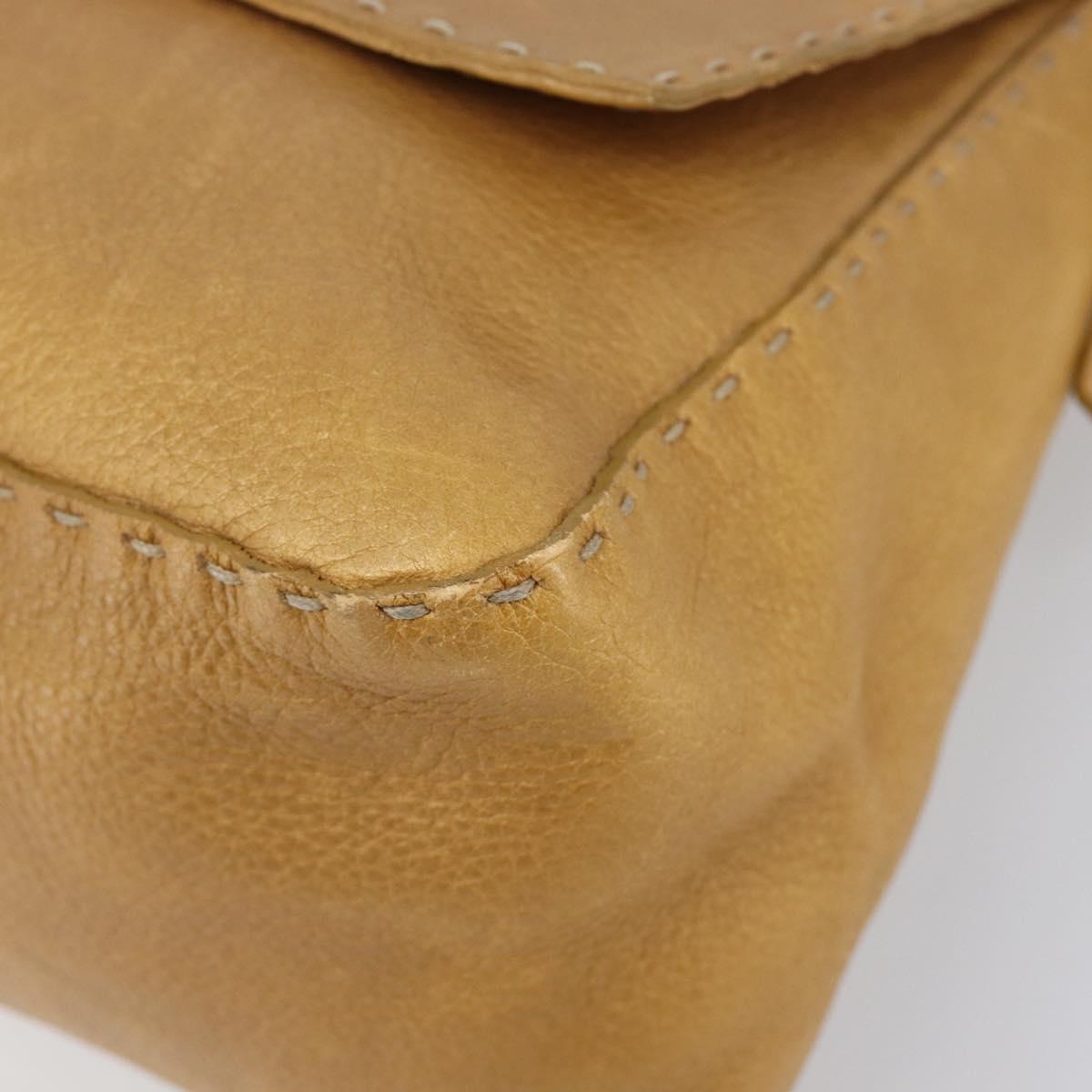 FENDI Selleria Mamma Baguette Shoulder Bag Leather Brown Gold Auth 200491A