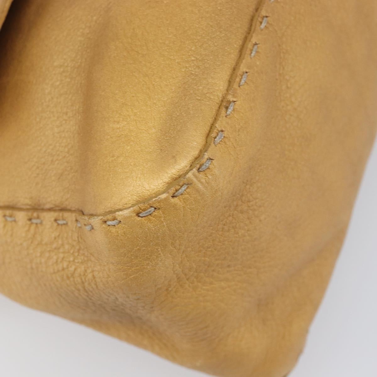 FENDI Selleria Mamma Baguette Shoulder Bag Leather Brown Gold Auth 200491A