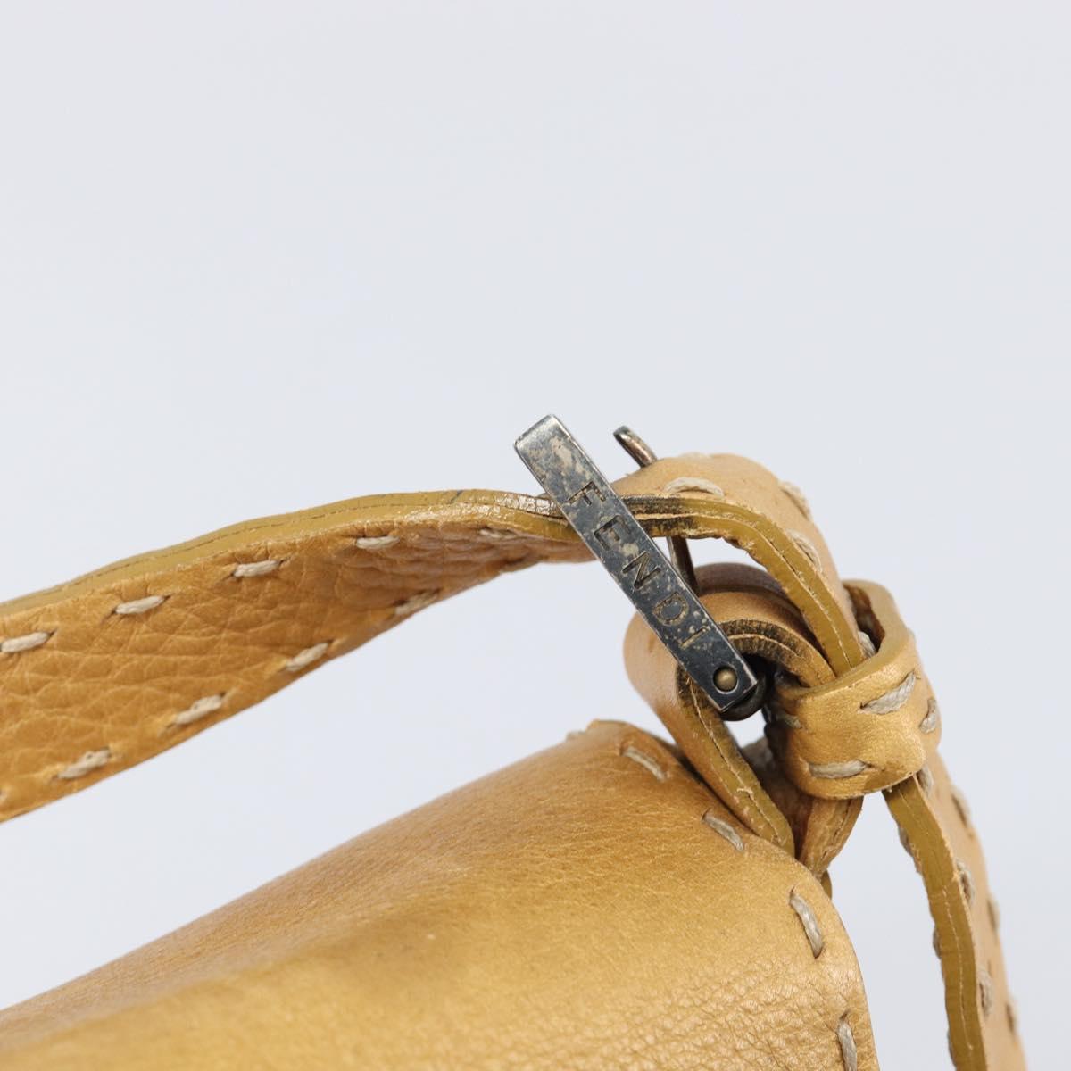 FENDI Selleria Mamma Baguette Shoulder Bag Leather Brown Gold Auth 200491A