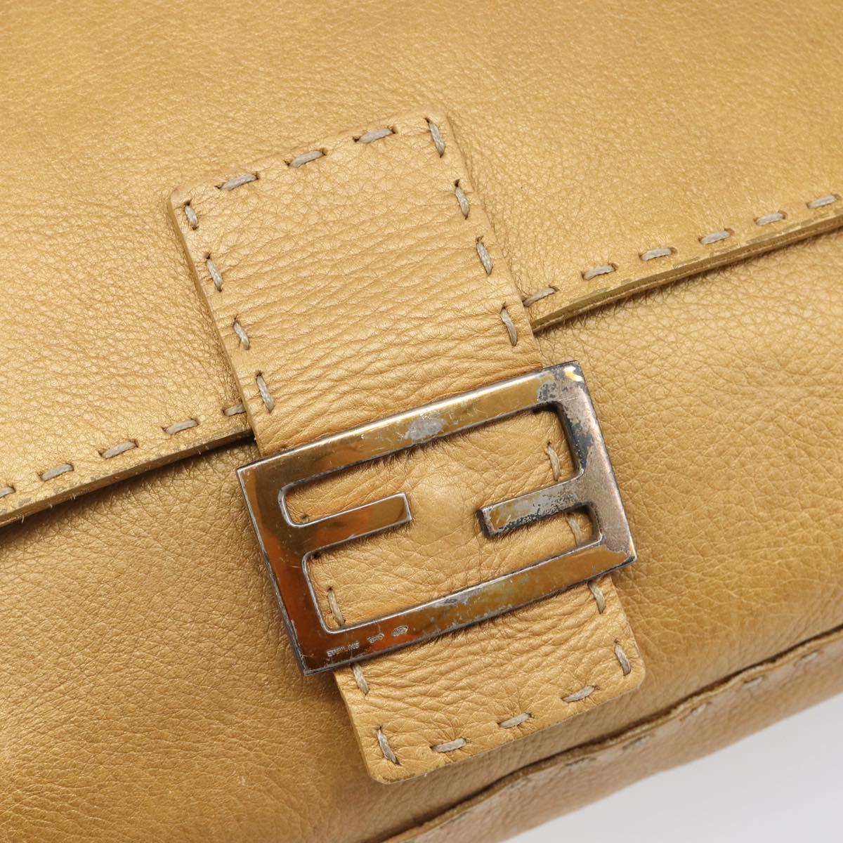 FENDI Selleria Mamma Baguette Shoulder Bag Leather Brown Gold Auth 200491A