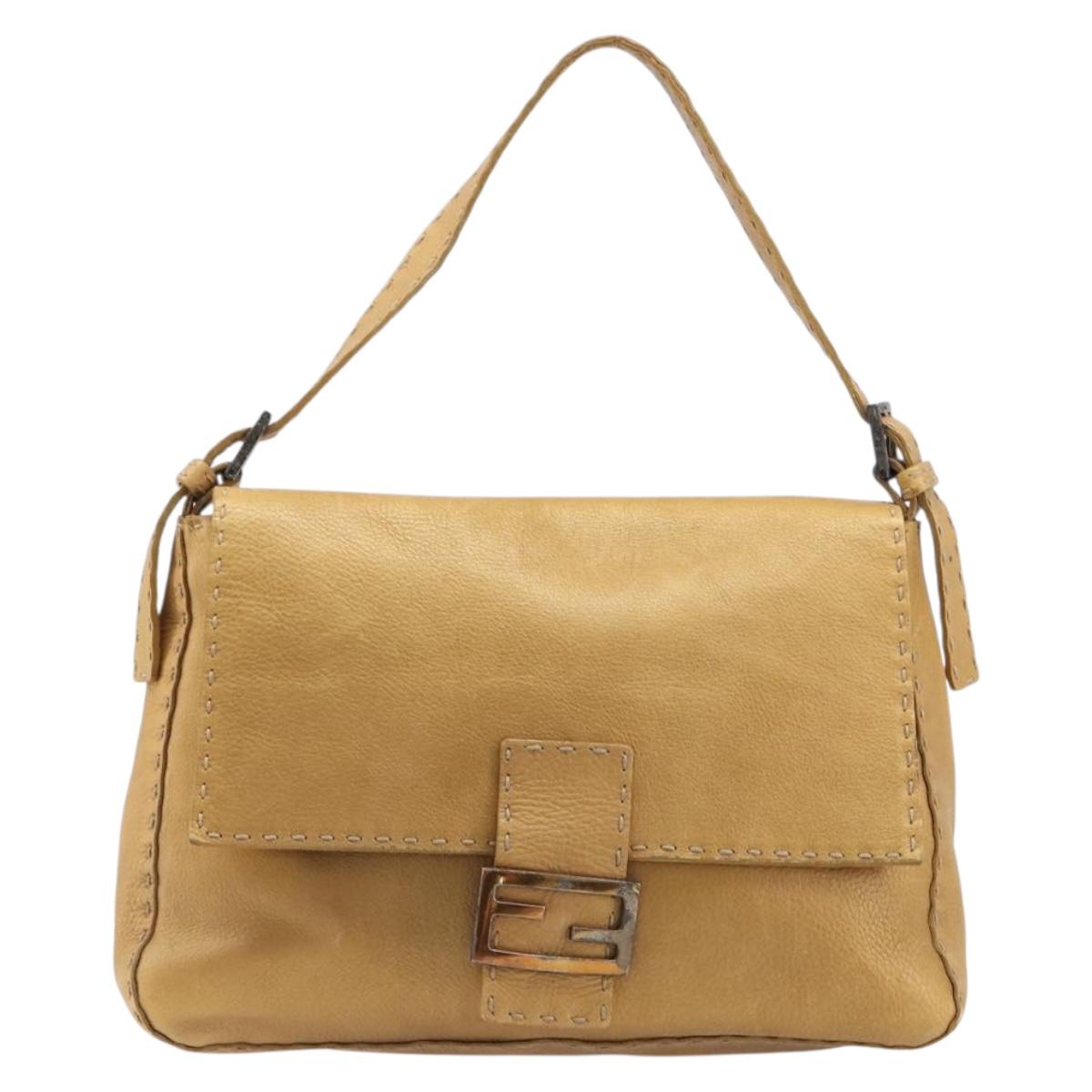 FENDI Selleria Mamma Baguette Shoulder Bag Leather Brown Gold Auth 200491A