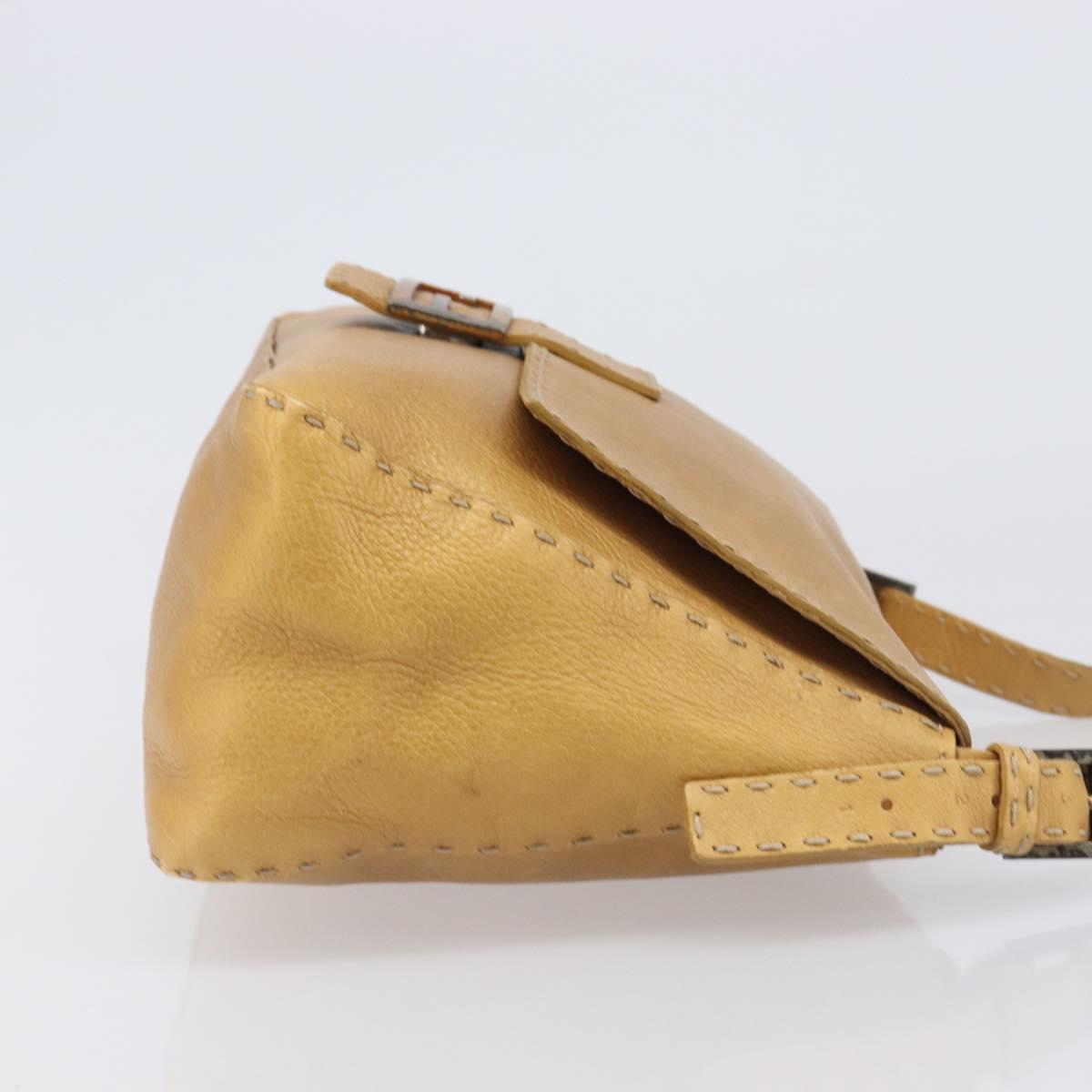 FENDI Selleria Mamma Baguette Shoulder Bag Leather Brown Gold Auth 200491A