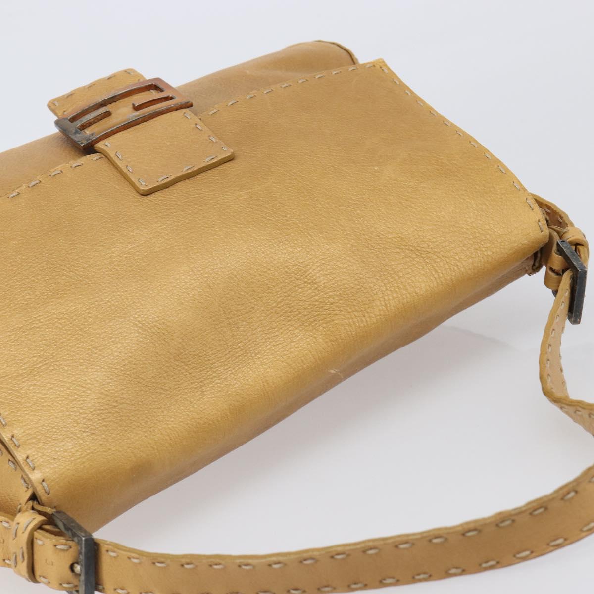 FENDI Selleria Mamma Baguette Shoulder Bag Leather Brown Gold Auth 200491A