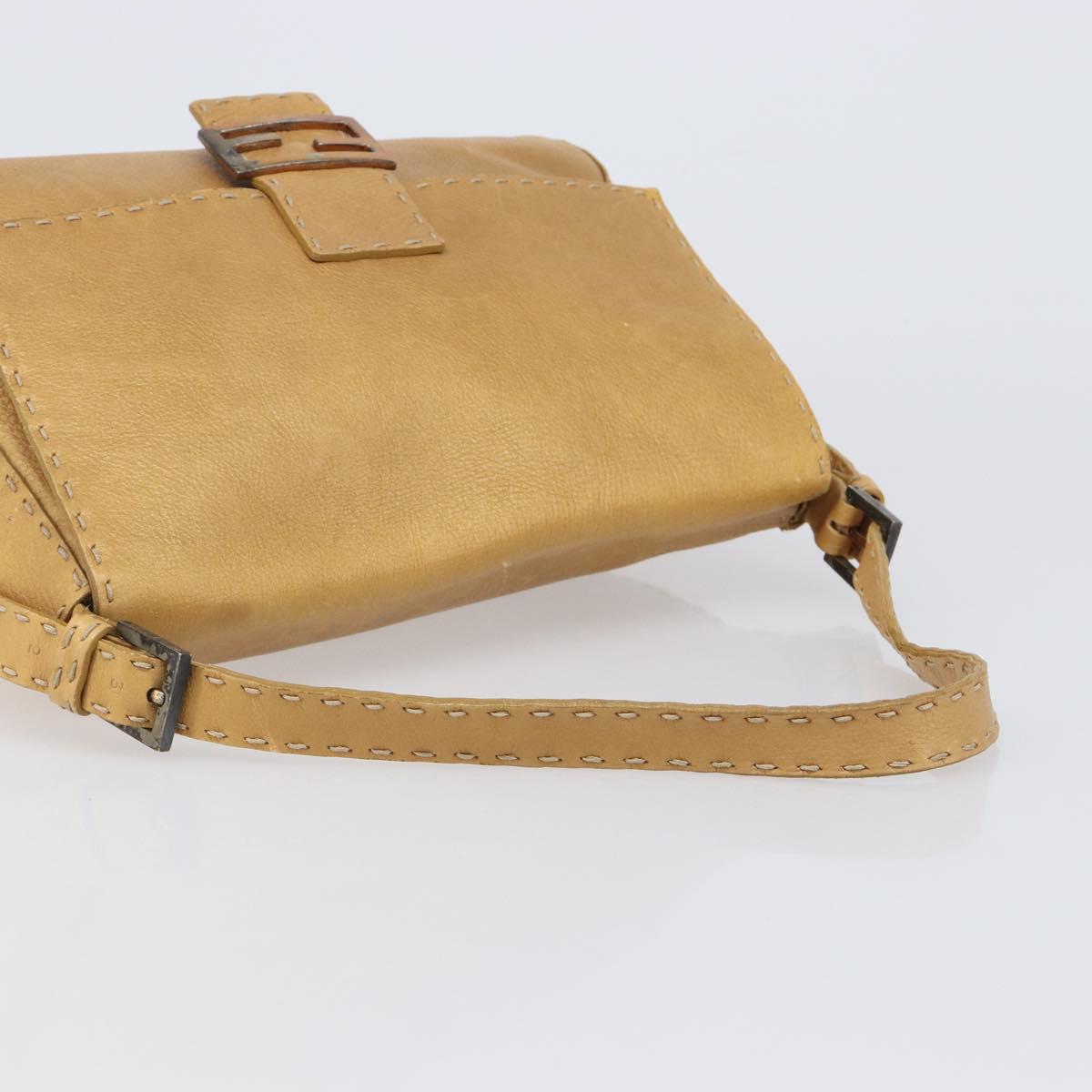 FENDI Selleria Mamma Baguette Shoulder Bag Leather Brown Gold Auth 200491A