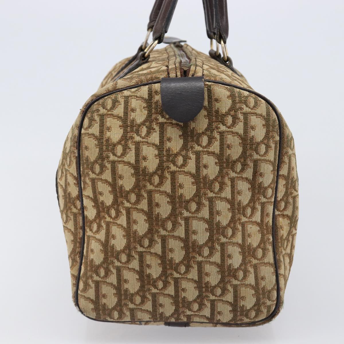 Christian Dior Trotter Canvas Boston Bag Beige Gold Auth 200492