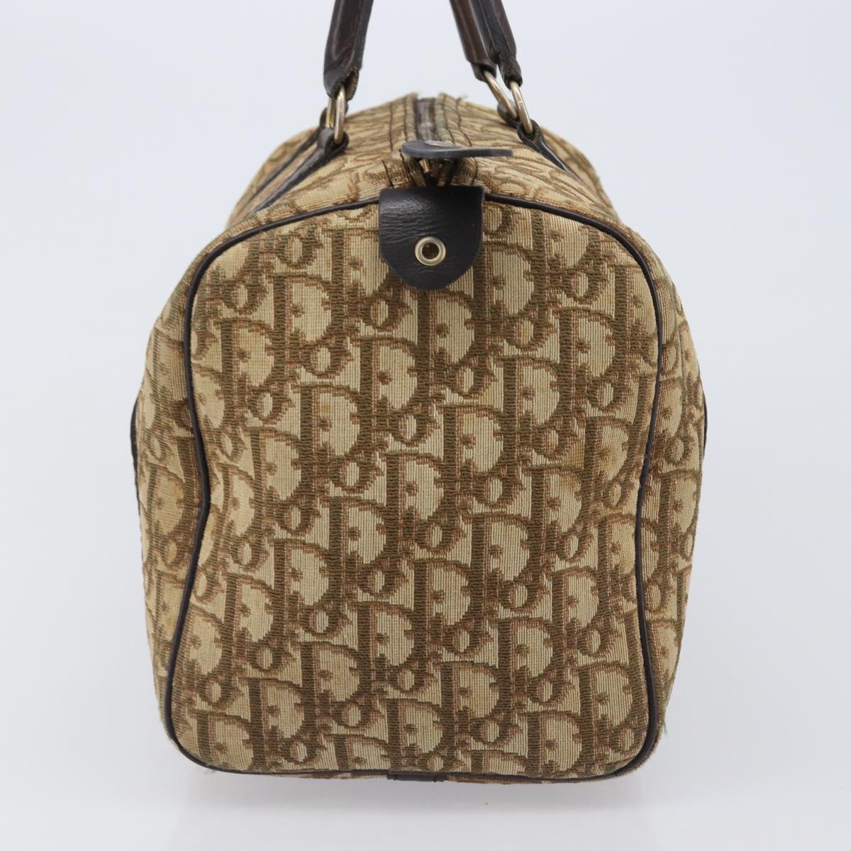 Christian Dior Trotter Canvas Boston Bag Beige Gold Auth 200492