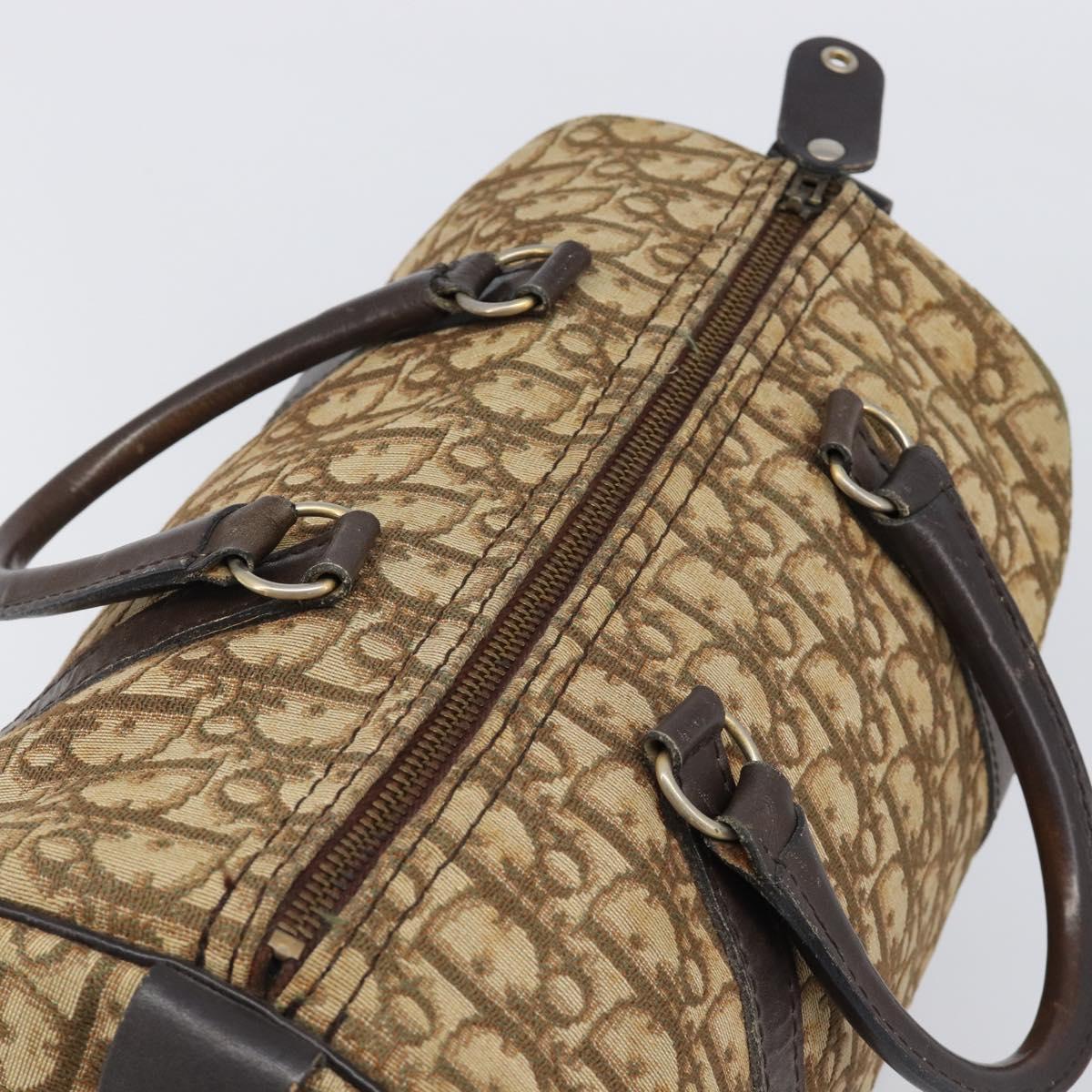 Christian Dior Trotter Canvas Boston Bag Beige Gold Auth 200492